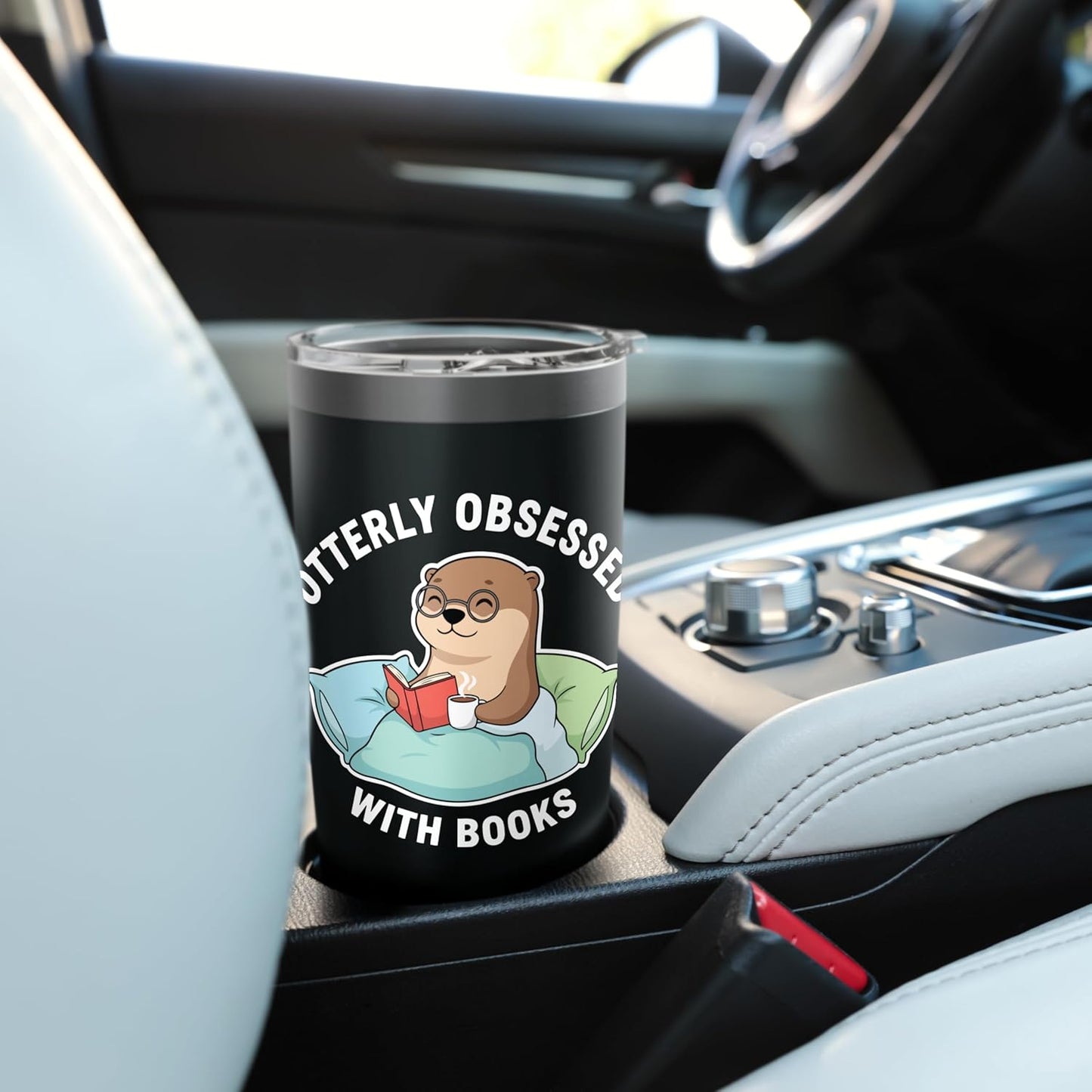 Cozy Otter Reading Book Otterly Obsessed with Books & Puns Stainless Steel Insulated Tumbler