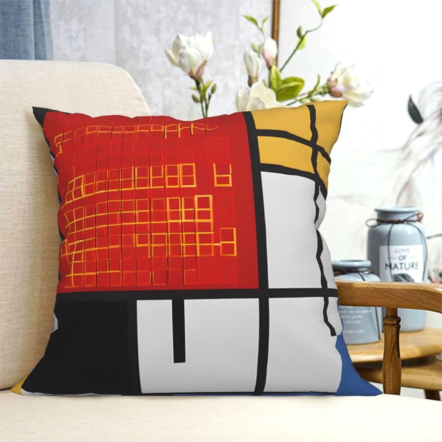 All-Season Square Pillow Covers 18"X18", Red Yellow Blue Black, Decorative Throw Pillow Covers For Sofa Bed Couch, Hidden Zipper Cushion Cover, Square Lumbar & Accent Pillowcases For Home Decor