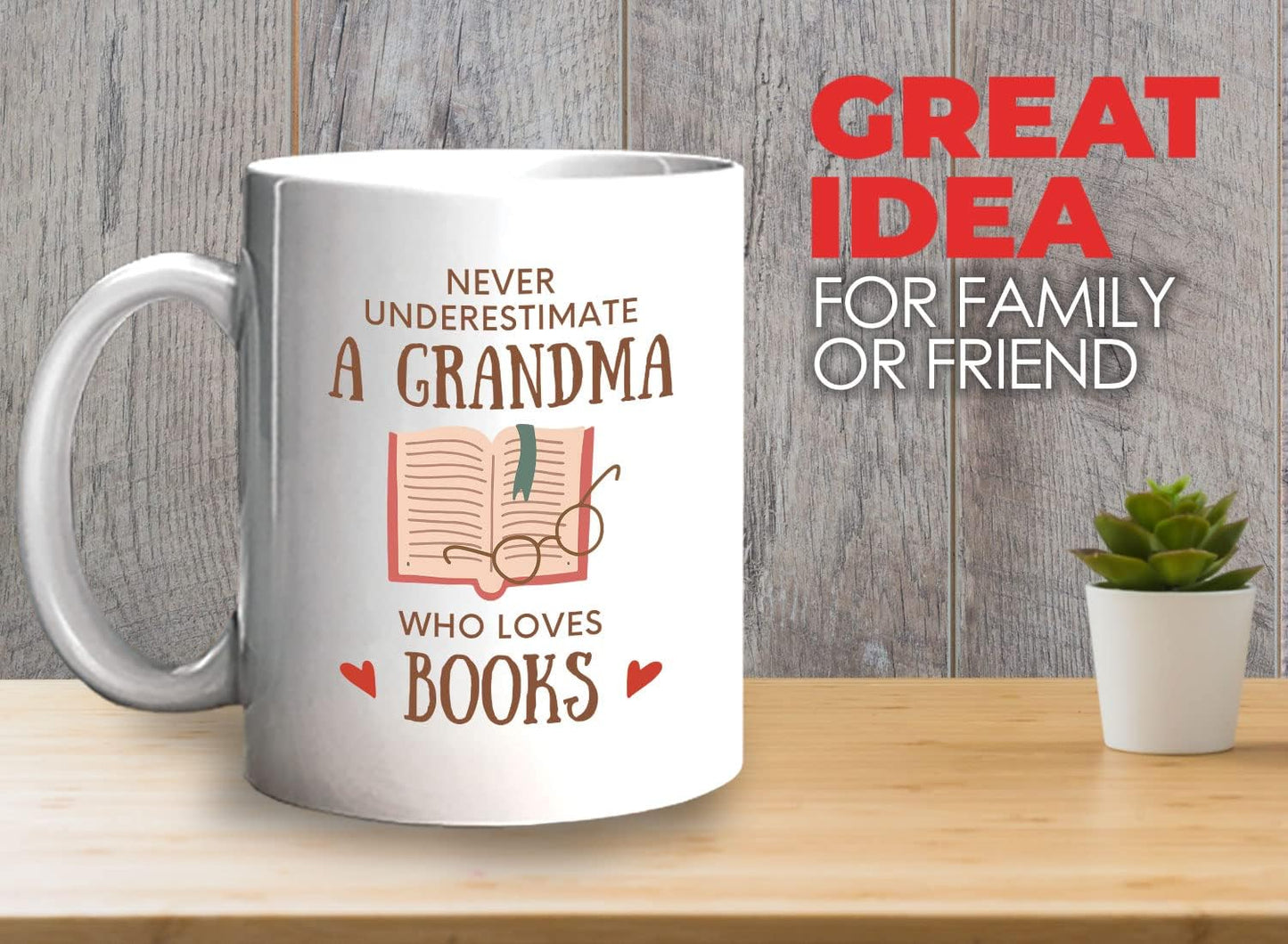 Bubble Hugs Fable Coffee Mug 11oz White - Never Underestimate Grandma - Reading Reader Old Lady Granny Book Lover Bookish Novelist Librarian Writer