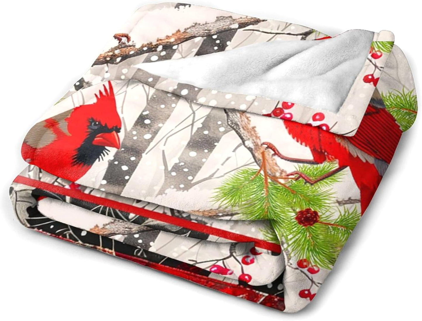 Cardinal Throw Blanket Gifts for Women Girls, Super Soft Unique Red Cardinal Stuffed Decor Bird Winter Microfiber Throw Blanket Gifts for Christmas, Warm Cozy Plush Fleece Flannel Blankets 50"x40"