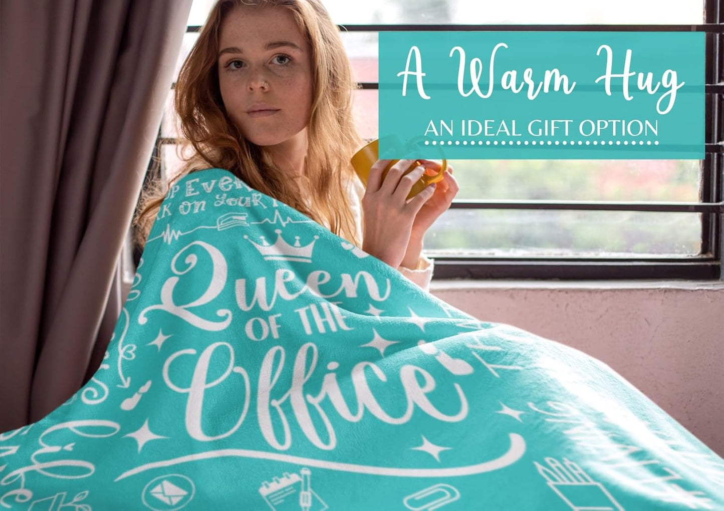 Secretary Gifts for Woman, Throw Blanket for Secretaries' Day Administrative Professional Day Gifts for Appreciation, Christmas, Birthday - 50" x 65" Queen of The Office Teal