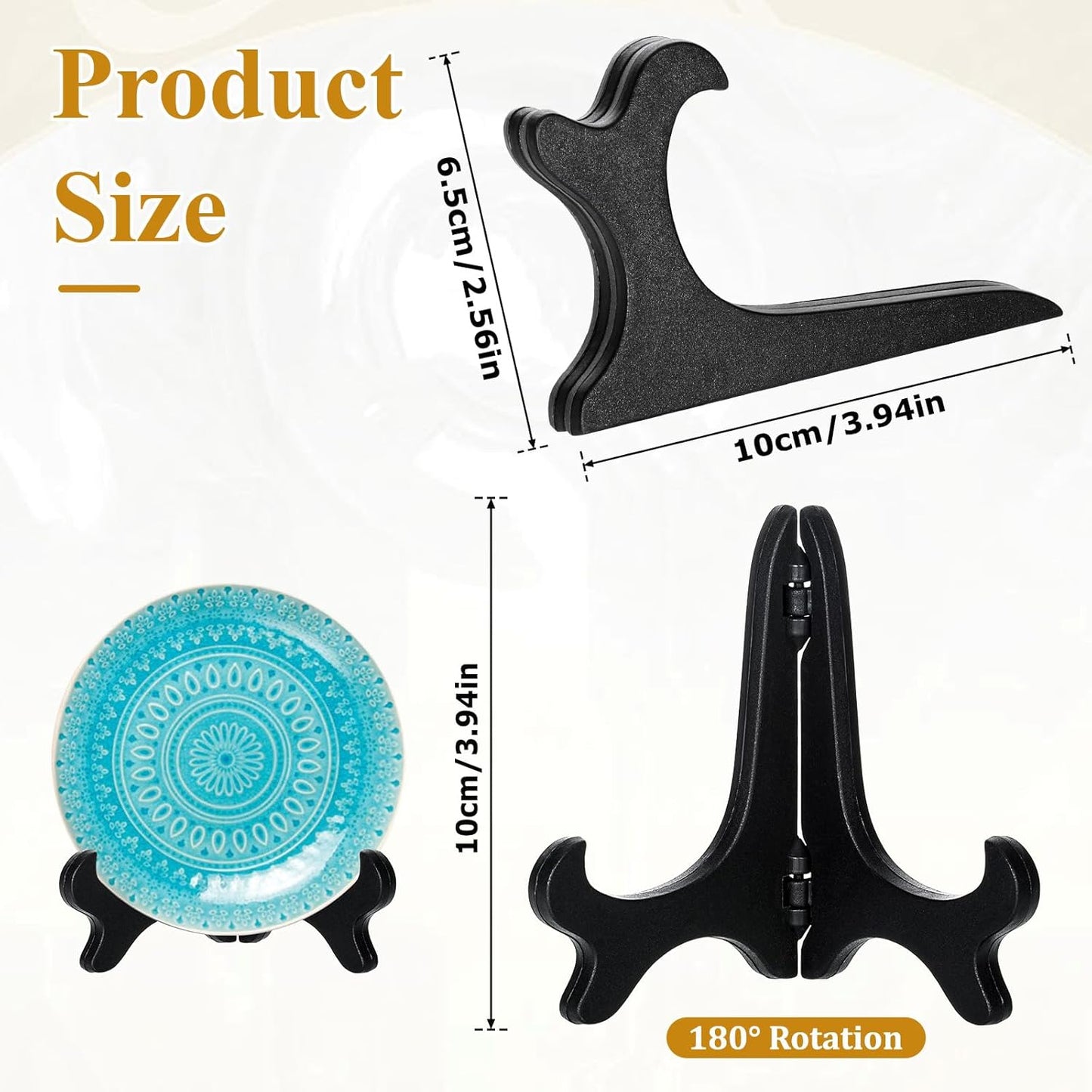 4" Easel Plate Holder, Black Wood-Like Plastic Display Stand Folding Small Plates Stand for Decorative Picture Frame Book Dish Artwork Easels