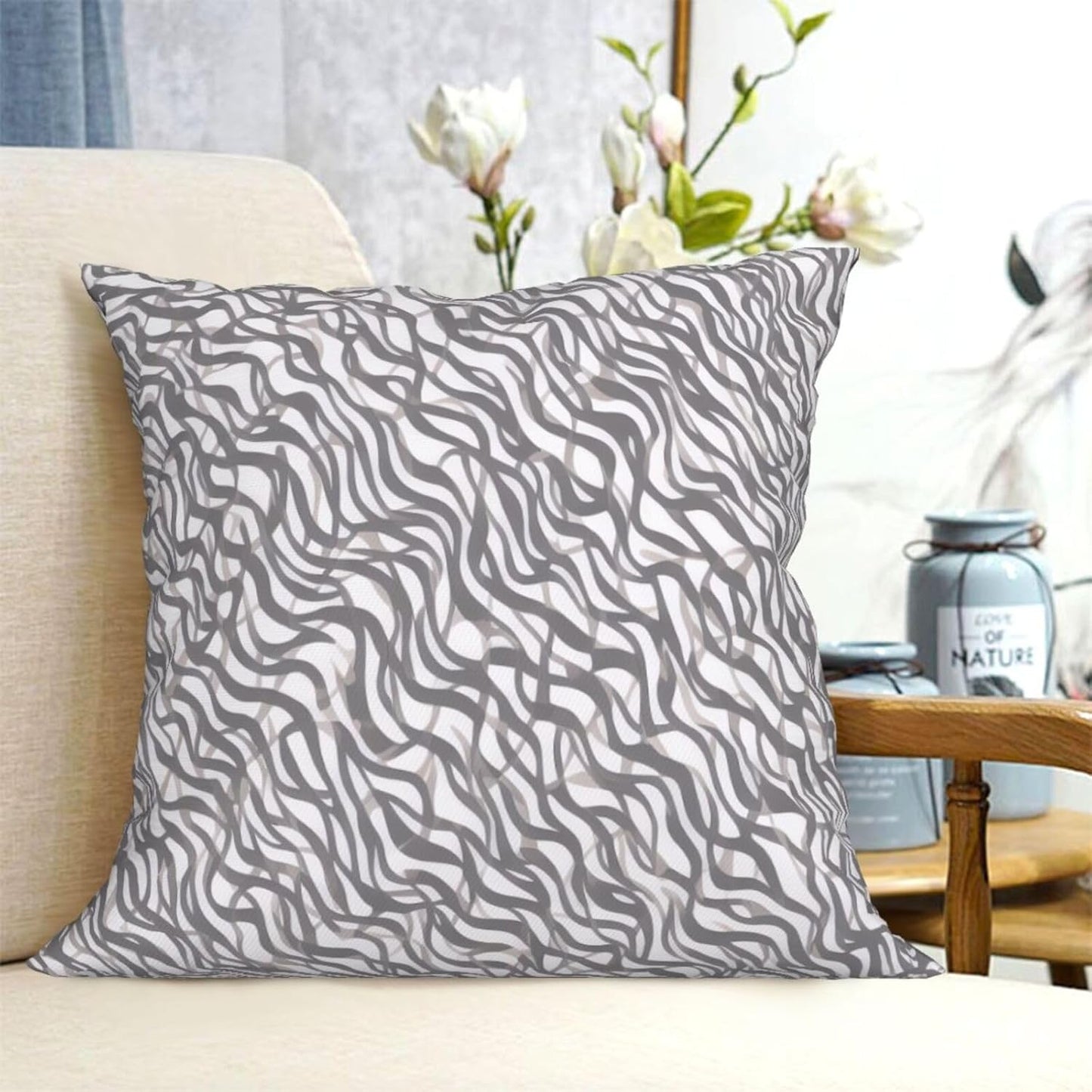 All-Season Square Pillow Covers 18"X18", Zebra, Decorative Throw Pillow Covers for Sofa Bed Couch, Hidden Zipper Cushion Cover, Square Lumbar & Accent Pillowcases for Home Decor