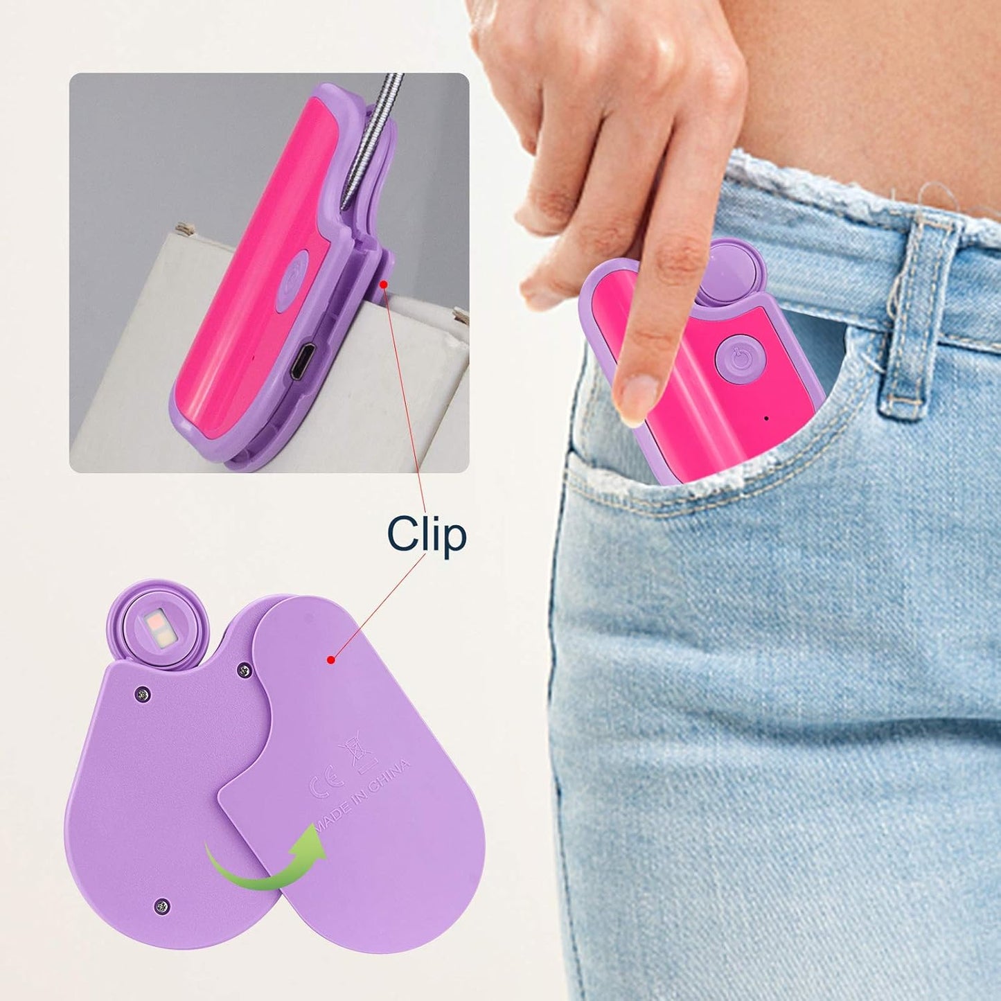 BIGMONAT Book Reading Light for Kids - Rechargeable, Portable LED Reading Lamp with Rotary Neck, Clip-on Light in Bed (Purple)