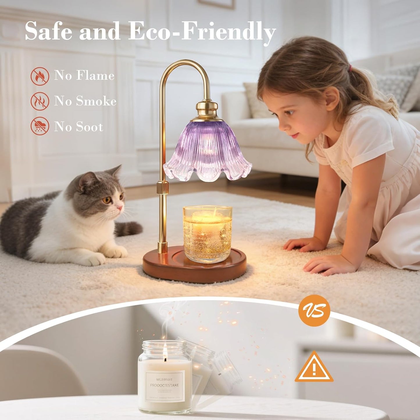 Candle Warmer Lamp with Timer: Birthday Gifts for Women, House Warming Gifts New Home Decor – Height Adjustable Candle Lamp for Mom, Anniversary - Walnut Solid Wood Base, with 2 Bulbs