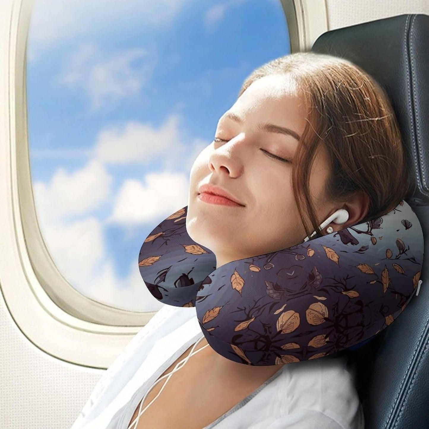 Owl Tree Branches Neck Pillow Memory Foam U Shaped Pillows Portable Pillows for Shoulder Travel Head Support Pillow with Concealed Zipper for Airplane Car Home Office