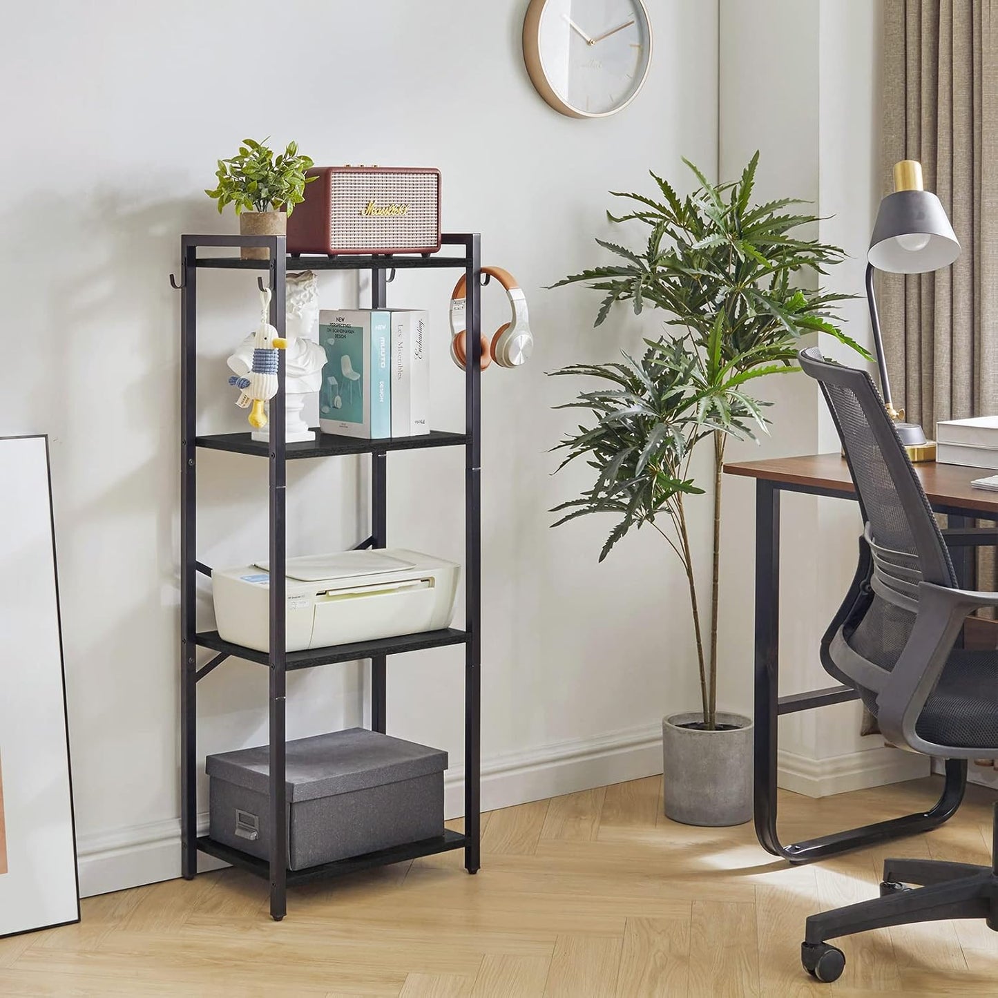 YMYNY Bookcase, 4-Tier Narrow Ladder Bookshelf, Freestanding Shelving Unit, Multifunctional Storage Rack, for Home Office Living Room Bedroom Kitchen, Plant Stand, Black, 44 * 16.9 * 11.4" UHBC004B