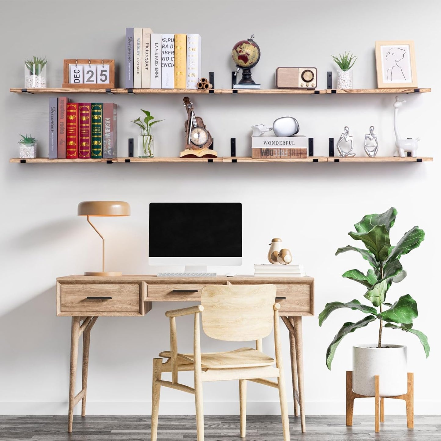 SALA Floating Shelves Set of 8, Width 6in, Light Brown Farmhouse Wood, Multi-Room Wall Decor