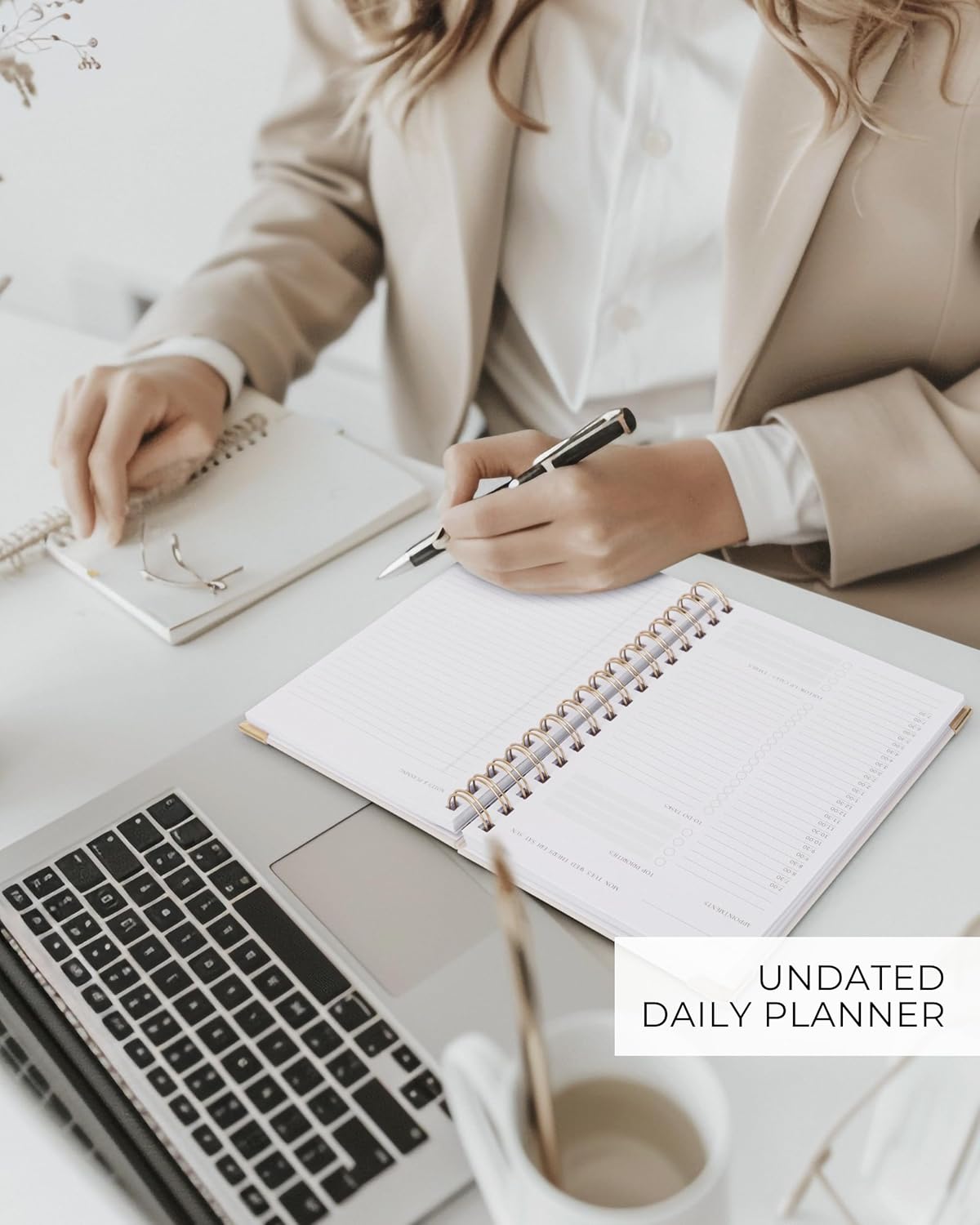 ZICOTO Aesthetic Daily Planner And Notebook With Hourly Schedule - Beautiful Spiral To do List Notepad For Work/Home to Organize Tasks And Appointments - Stylish School/Office Supplies Book For Women