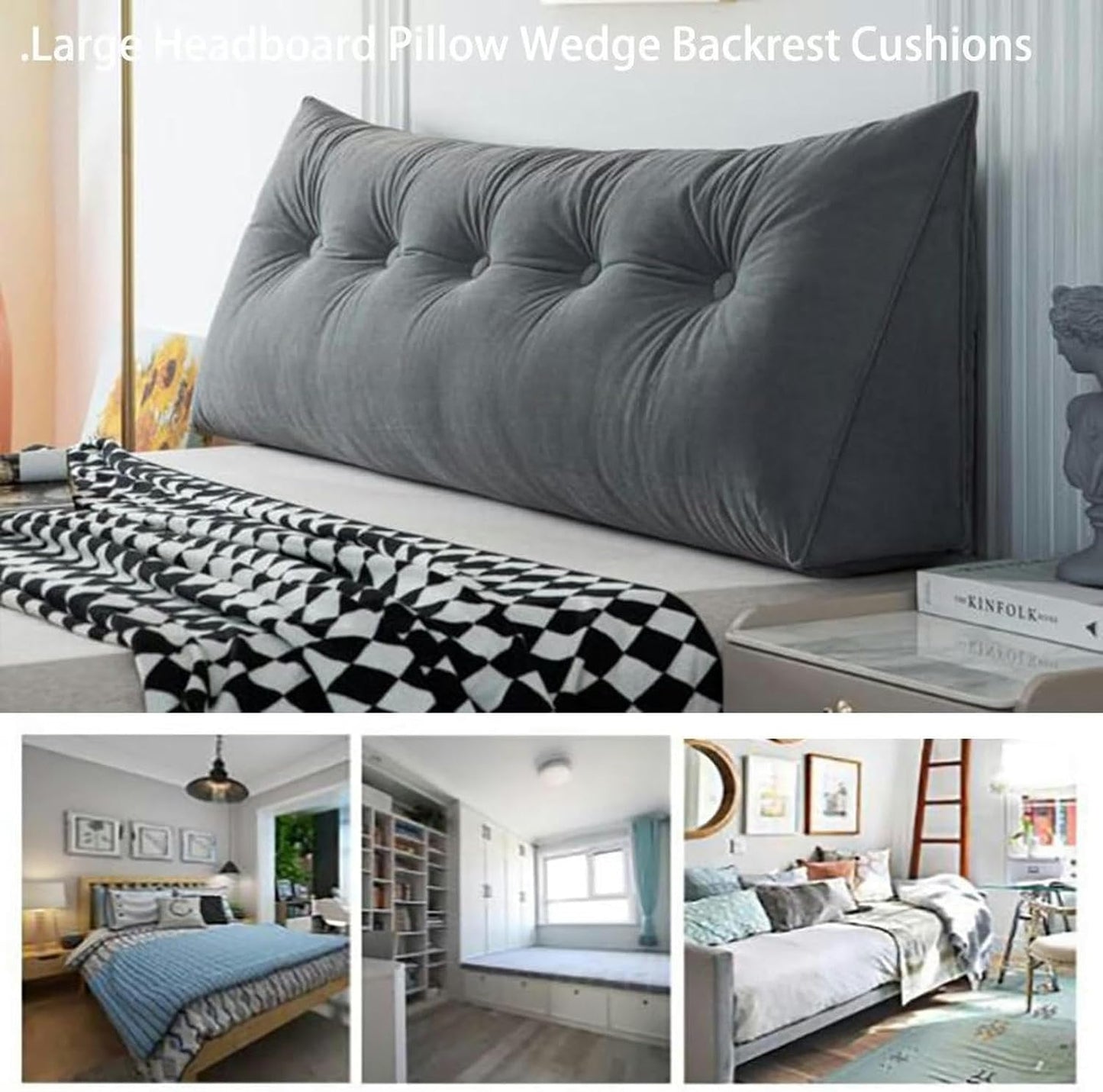 Large White Triangular Headboard Wedge Bed Rest Reading Pillow Backrest Positioning Support Bolster Cushion with Removable Cover for Dorm Bed Use, Twin-39x20x8in, Grey Purple