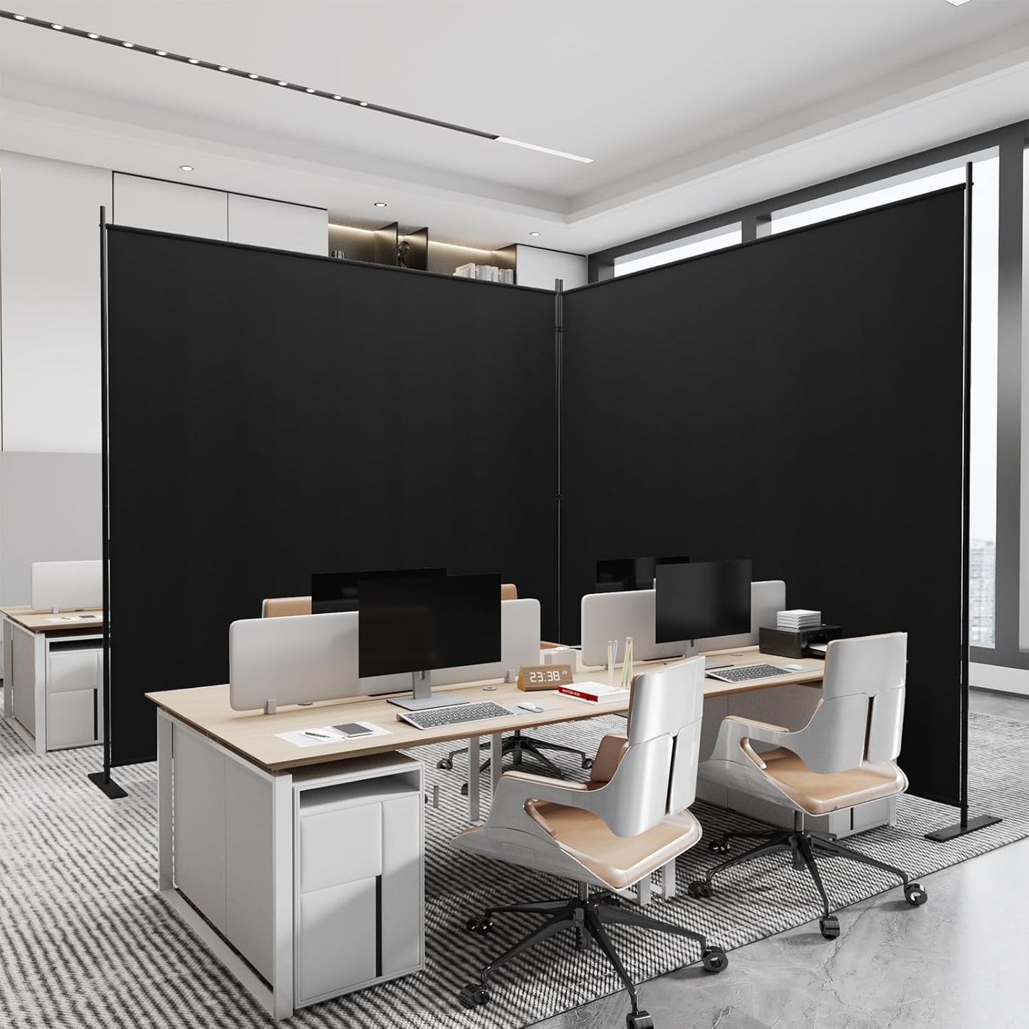 C-Hopetree 2 Panels Room Divider, 6 Ft Tall Indoor Folding Privacy Screen, Portable Partition Separator, Freestanding Separation Temporary Wall for Office, Bedroom, 142" W X 71" H, Black