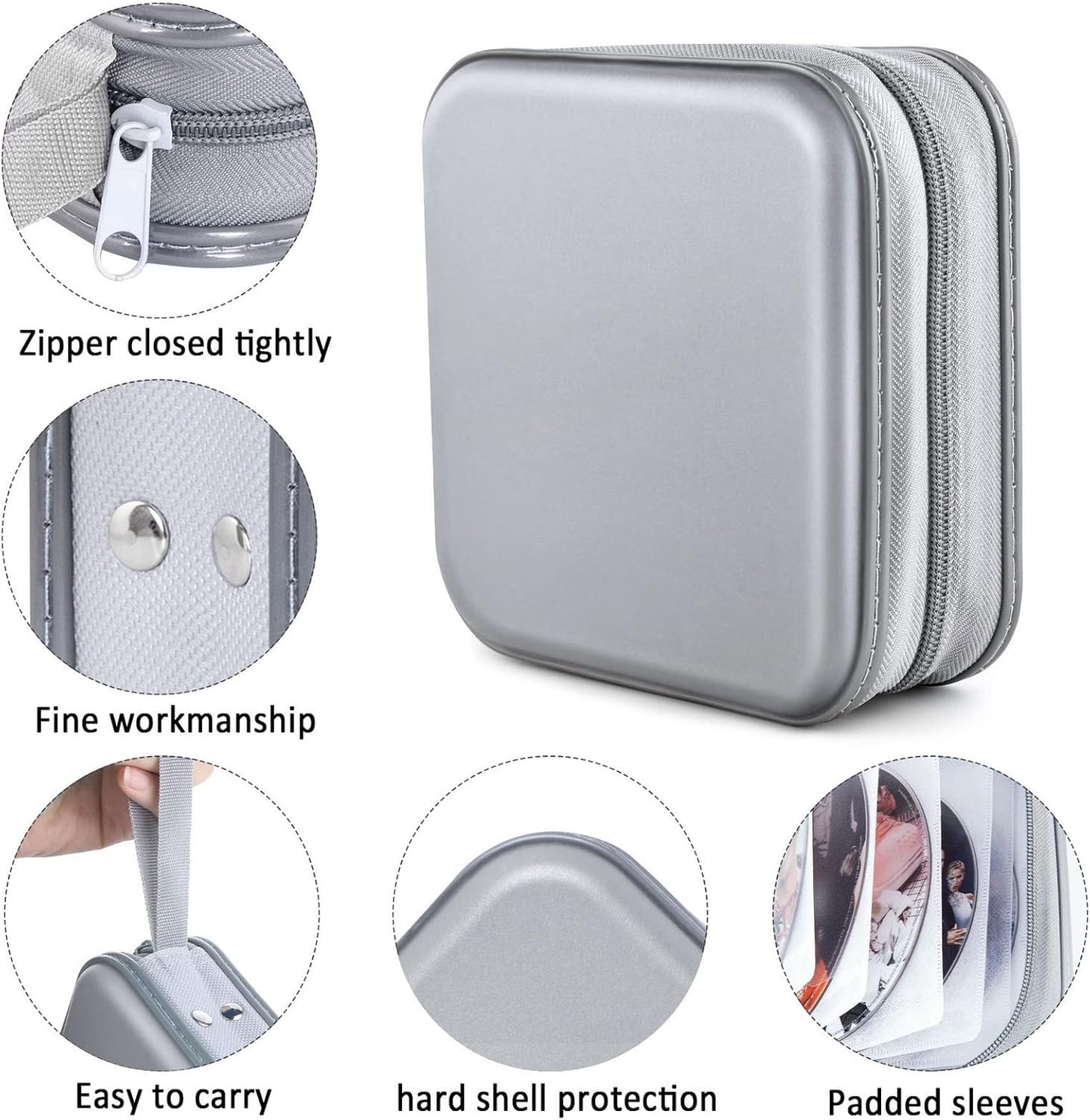 CD Case, DVD Case Wallet Holder Binder 48 Capacity CD/DVD Cases Storage Holder Binder Organizer Wallet Book for Car Home Travel (Silver)
