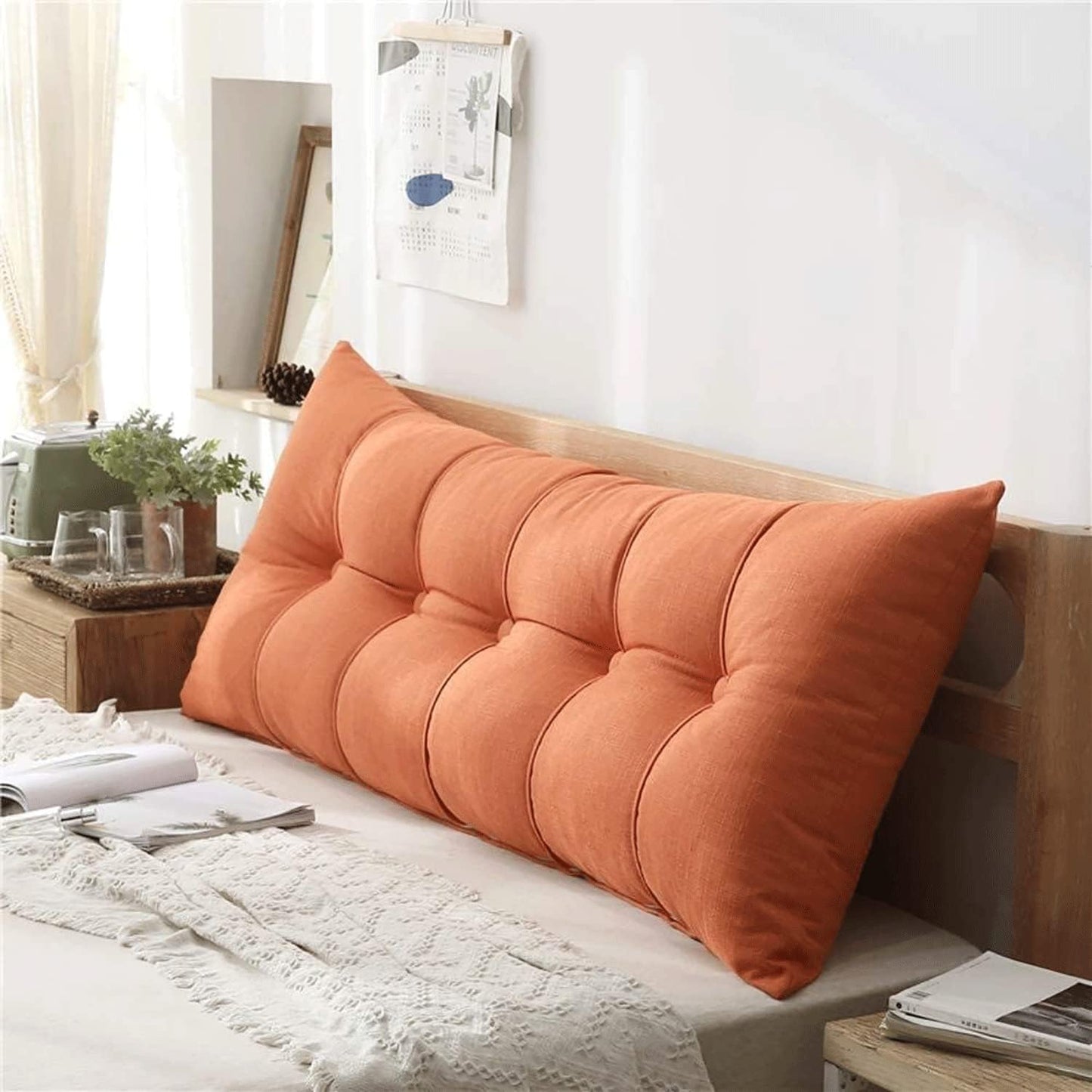 Triangular Headboard Backrest Fabric Bedside Wedge Reading Pillow Mat Backrest Positioning Support Pillow Lumbar Pad(Size:150x60x20cm(59x24x8inch),Color:Orange)