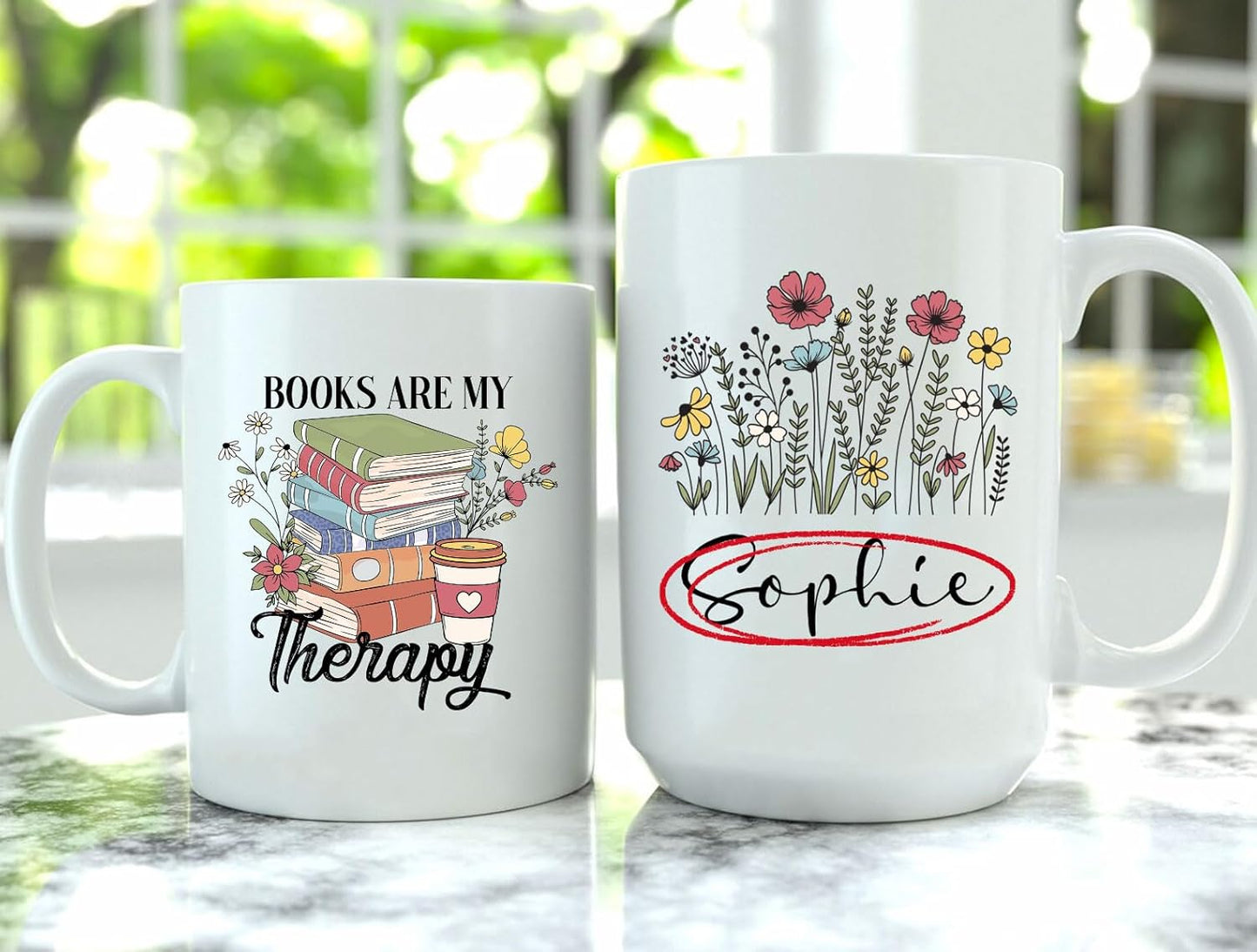 15 oz Custom Name Books Are My Therapy Mug Ceramic Book Reading Lover Gift Idea