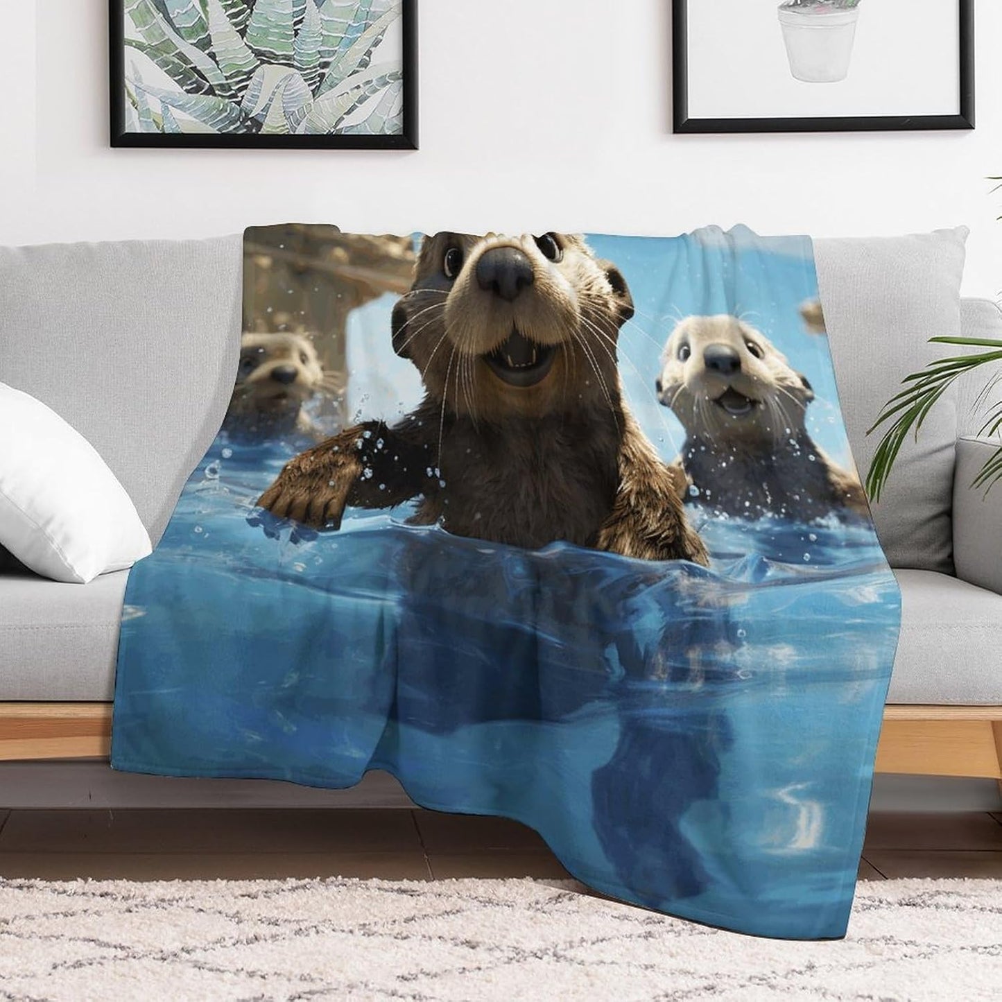 Lovely Sea Otter Print Throw Blanket for Couch Super Soft Warm Lightweight Throw Blankets Cozy Flannel Bed Blanket Cute Decorative Blankets for All Seasons Home Decor Gift 60"*80"（150 * 200cm）