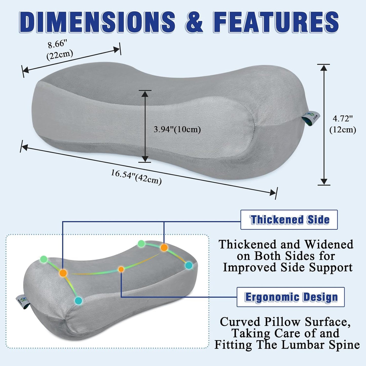 Back Lumbar Support Cushion for Office Chair - Soft Memory Foam Back Pillow for Back Pain - Bolster Cushion for Long Sitting, Driving, Travel, Bed - Versatile Pillow (Grey)