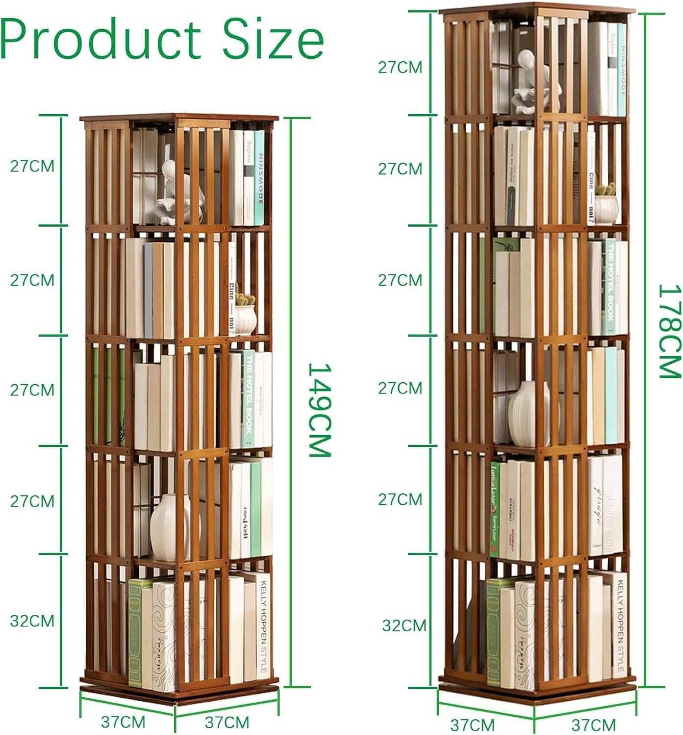 360° Rotating Bookshelf Tower - 5/6 Tiers Revolving Bookcase, Versatile Floor Standing Storage Rack for Home, Office & Living Room - Stylish Book Organizer