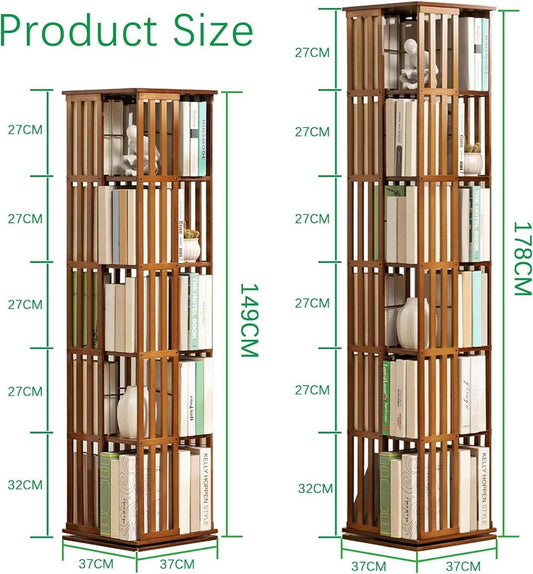 360° Rotating Bookshelf Tower - 5/6 Tier Revolving Bookcase, Versatile Floor Standing Storage Rack for Home, Office, Living Room, Space-Saving Book Organizer