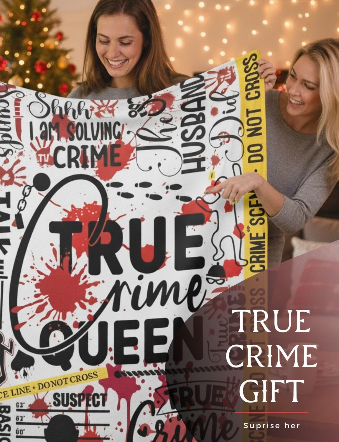 InnoBeta True Crime Gift for Women, True Crime Queen, Flannel Throw Blanket for Crime Lovers on Birthday Christmas, White, 50x65 Inches