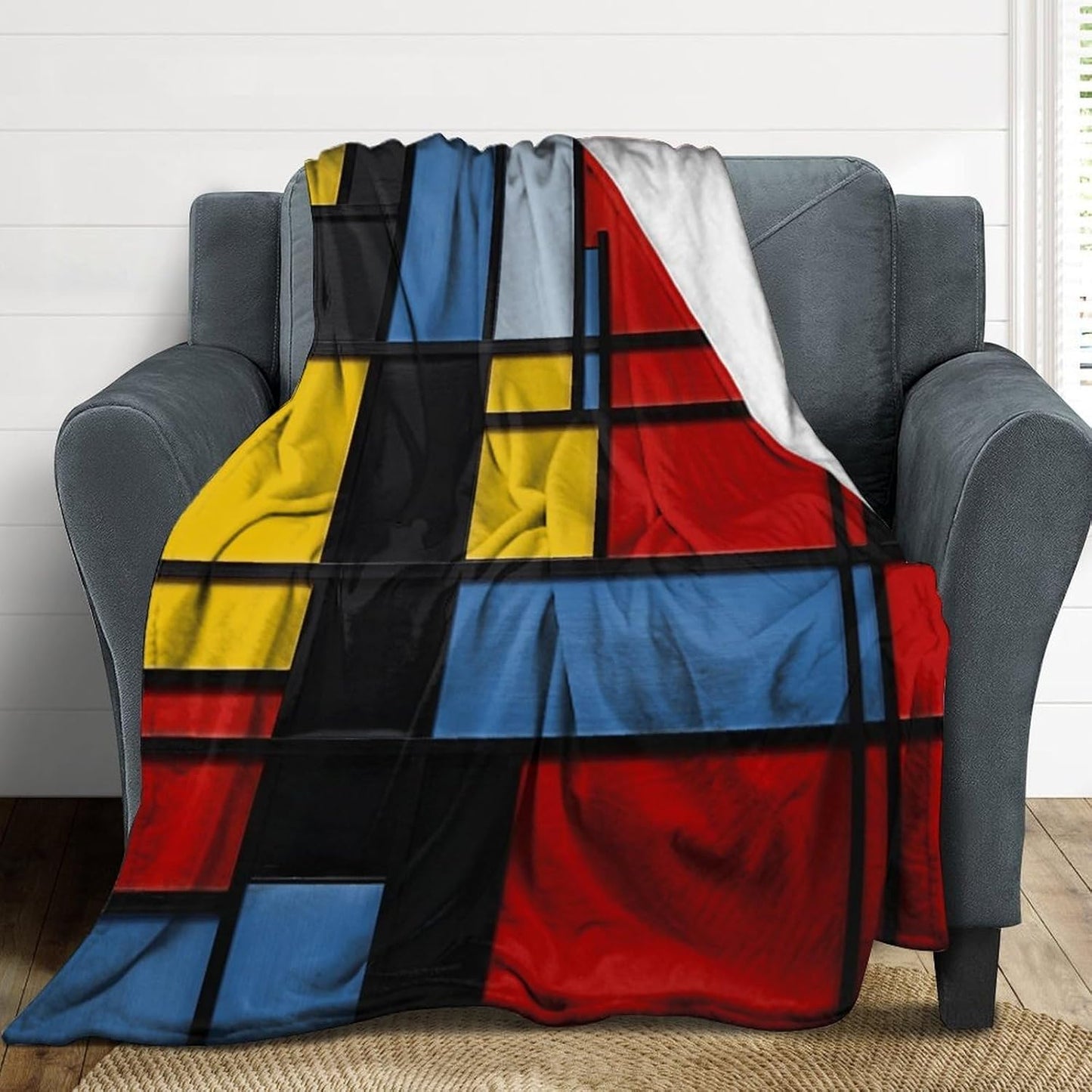 Composition in Red Yellow Blue And Black Throw Blanket for Couch Super Soft Warm Lightweight Throw Blankets Cozy Flannel Bed Blanket Cute Decorative Blankets for All Seasons Home Decor Gift 30"*40"（76