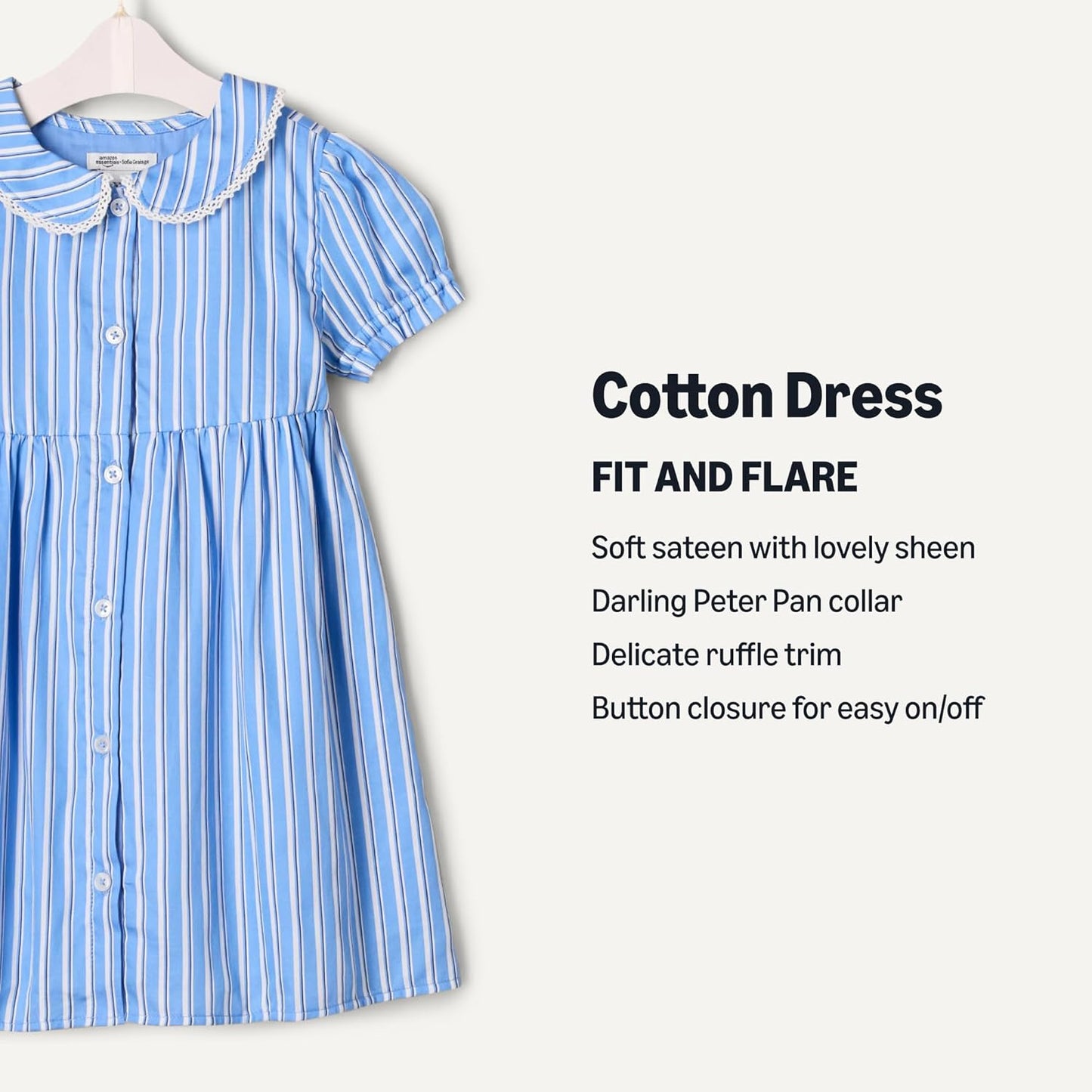 Amazon Essentials x Sofia Grainge Toddler and Baby Girls' Cotton Sateen Dress with Collar