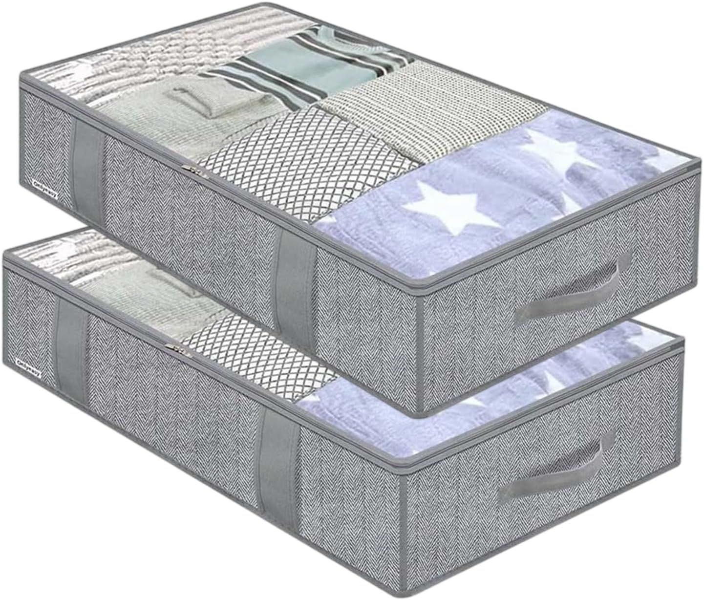 Under Bed Storage Bins - with Handle Lid Clear Window | Under Couch Storage Containers,for Clothes Sheet Bedding Blanket Toy Home Apartment Bedroom Living Room Closet Dorm