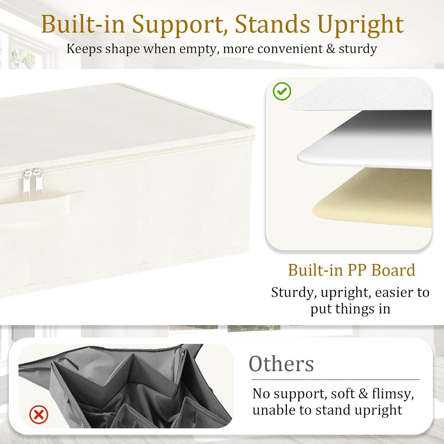Yawinhe Foldable Underbed Storage Bags, Containers Bin with Lids, Large Under Bed Organizer Box, with Sturdy Zipper und Label Holders, for Clothing, 31.5''Lx15.7''Wx6''H, 2 Pack, Beige
