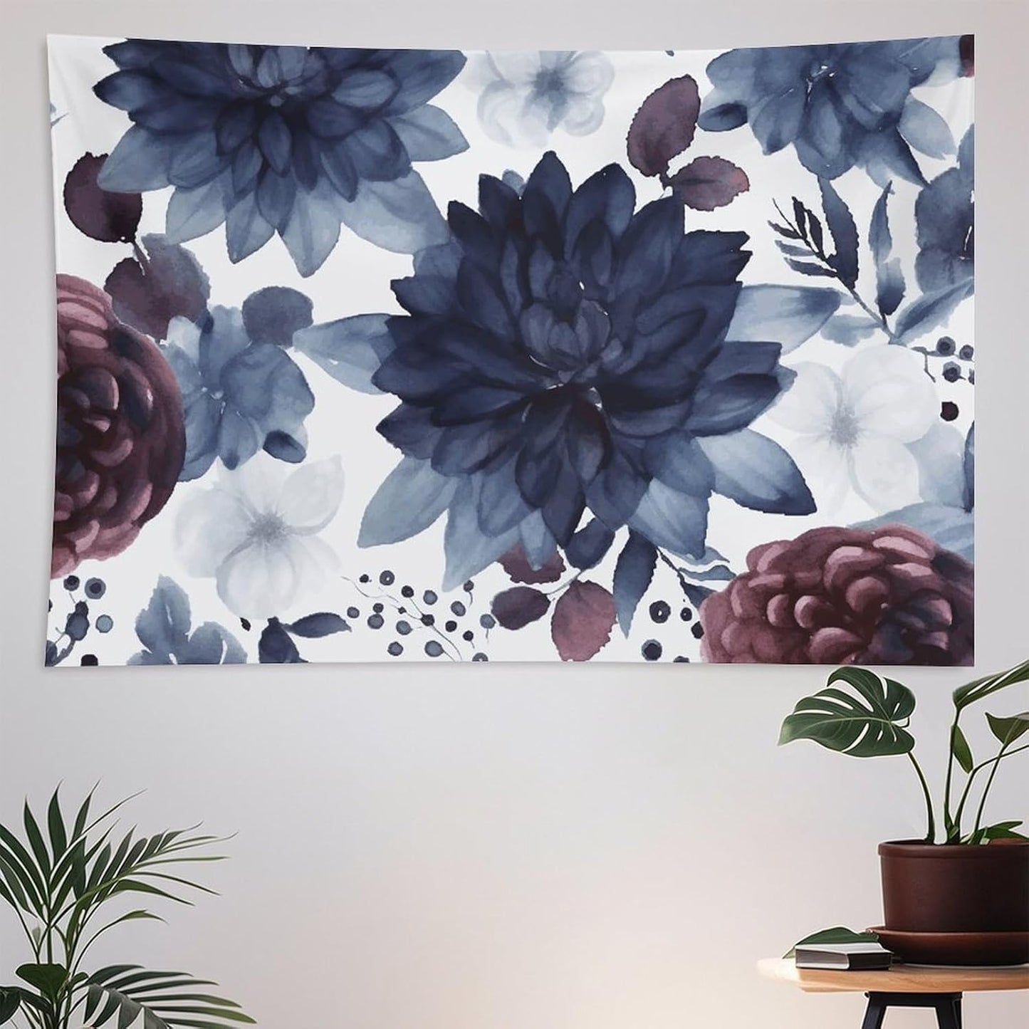 HETVBNS Watercolor Dark Blue Pattern Tapestry Wall Hanging - 60"x90" Aesthetic Tapestries Soft Polyester Wall Art Decor Large Tapestry for Bedroom Living Room Dorm Backdrop, Hanging Kit Included