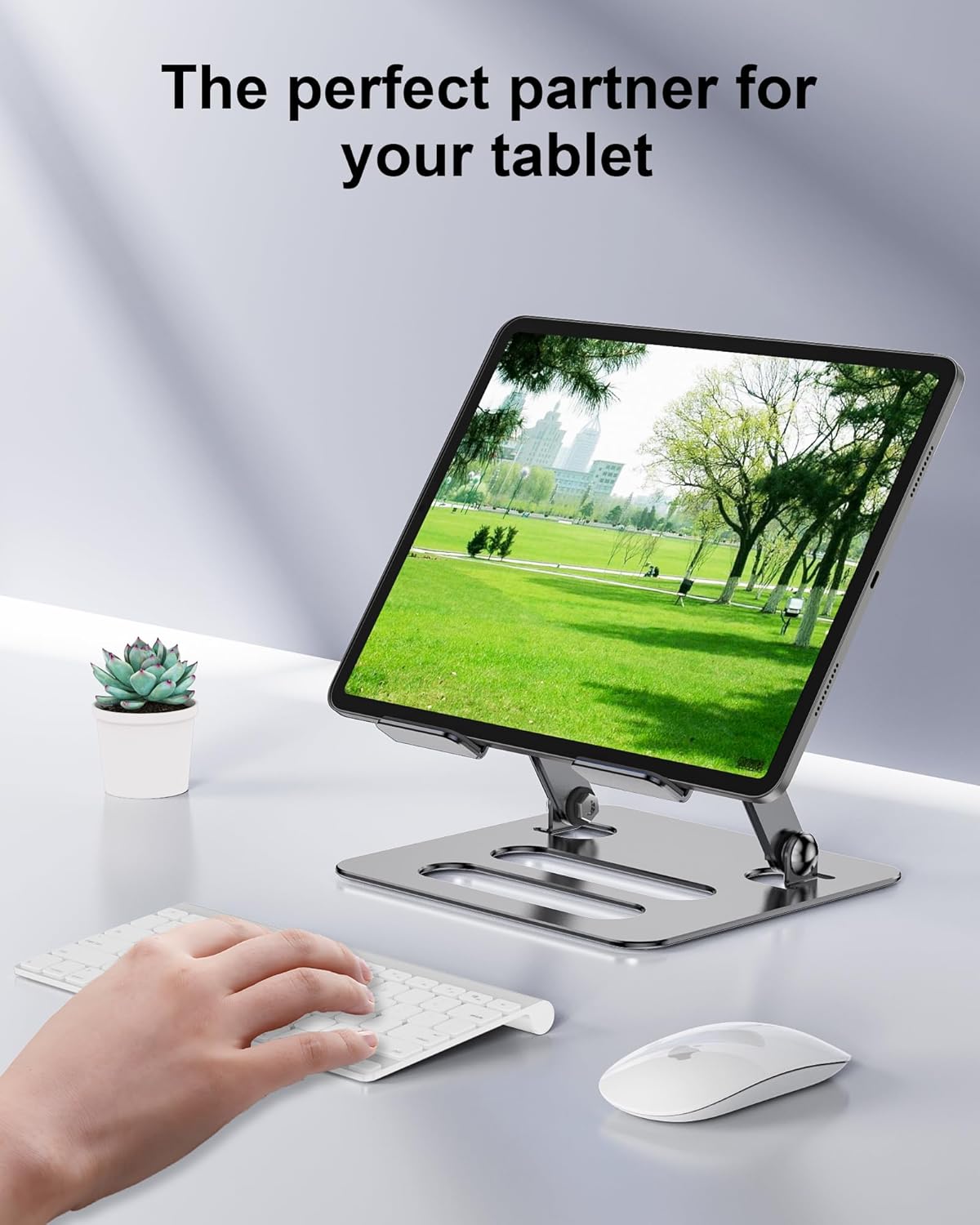 T-Ablet Stand for iPad, Adjustable Foldable Aluminium T-Ablet Stand Holder for Desk for T-Ablet (4.7-12.9 inch) Kindle and Foldable Phone Compatible with iPad Series,Galaxy Z Flip5, Silver Gray