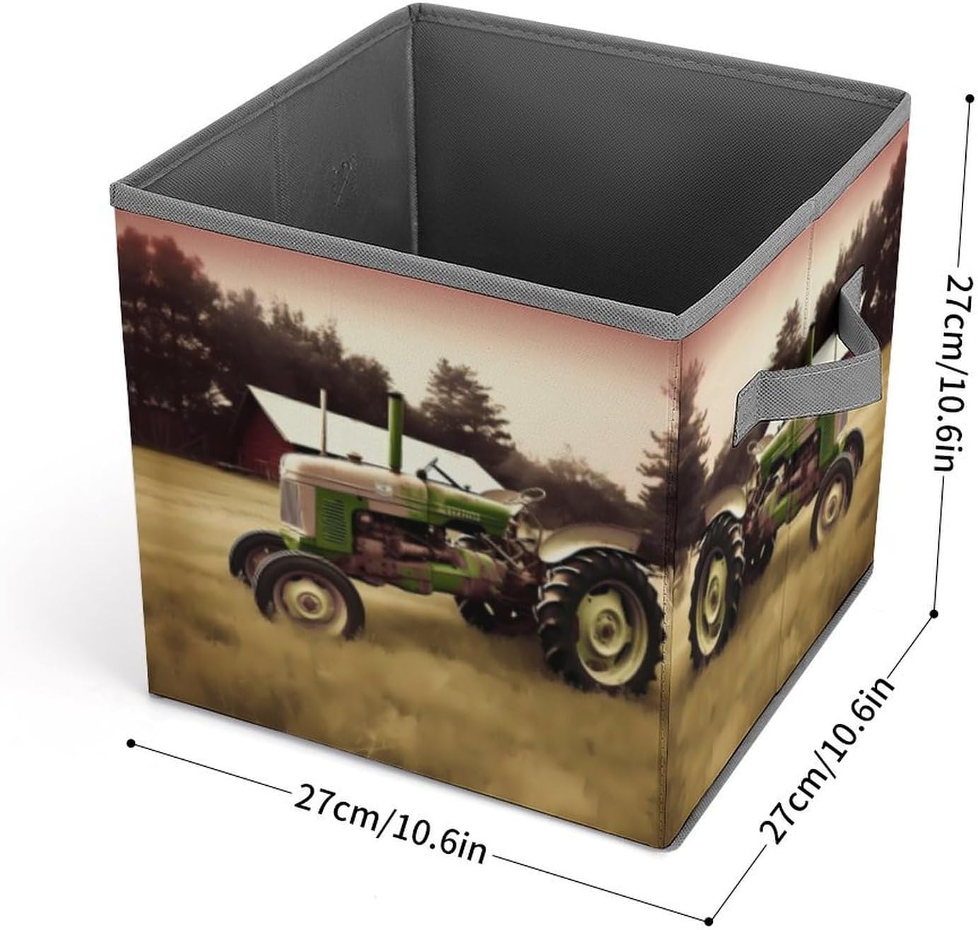Old Tractor Photo Farm Storage Bins with Handles Fashion Large Storage Cubes Sturdy Foldable Storage Boxes Space-Saving Storage Baskets for Home Office Clothes Closet Organizers