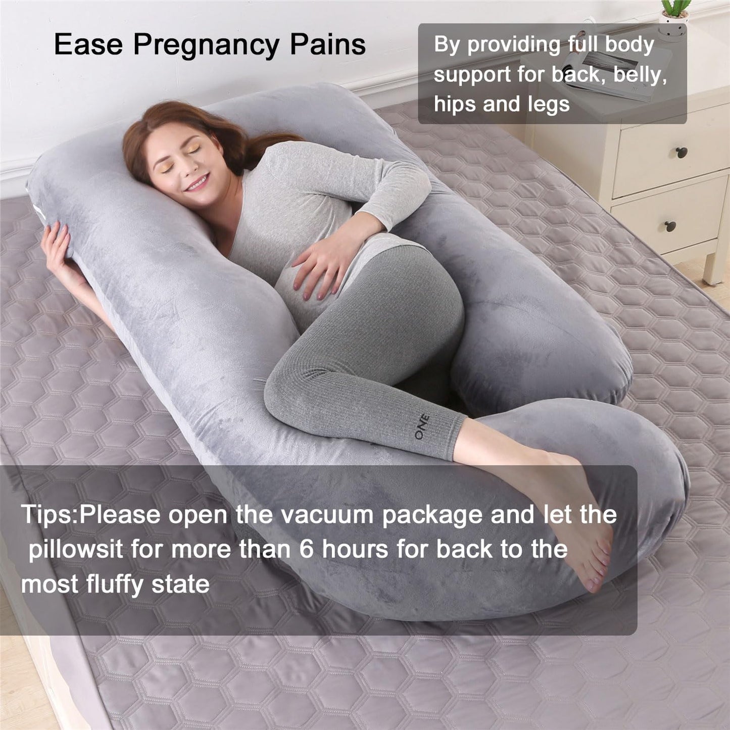 U-Shaped Full Body Pillow for Adults, Maternity Pregnancy Pillow with Washable Velvet Cover, Ergonomic Support for Back, Belly & Hips, Comfort for Expecting Mothers & Side Sleepers