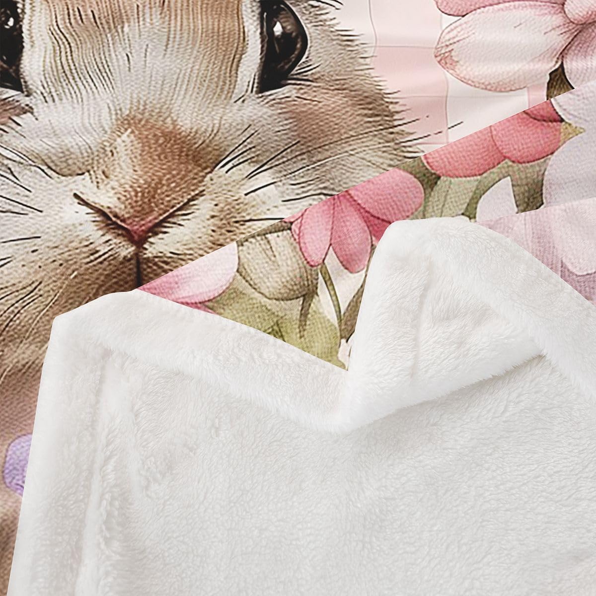Feelyou Cute Rabbit Throw Blanket Cartoon Bunny Soft Fleece Sherpa Cozy Fuzzy Plush Warm Flower Floral Fuzzy Plush Throw Pink Plaid Baby 30"x40" for Bed Couch Living Room