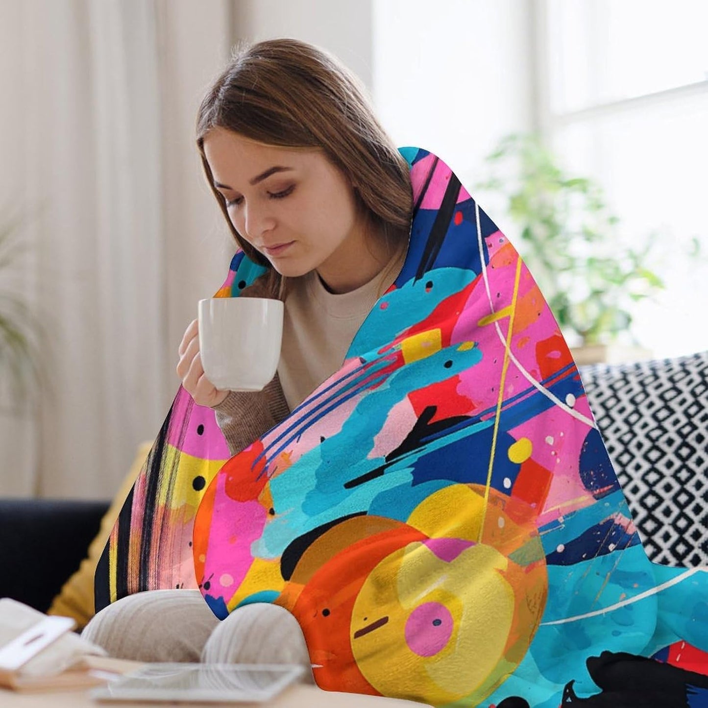 Pop Art Style Throw Blanket for Couch Super Soft Warm Lightweight Throw Blankets Cozy Flannel Bed Blanket Cute Decorative Blankets for All Seasons Home Decor Gift 60"*80"（150 * 200cm）