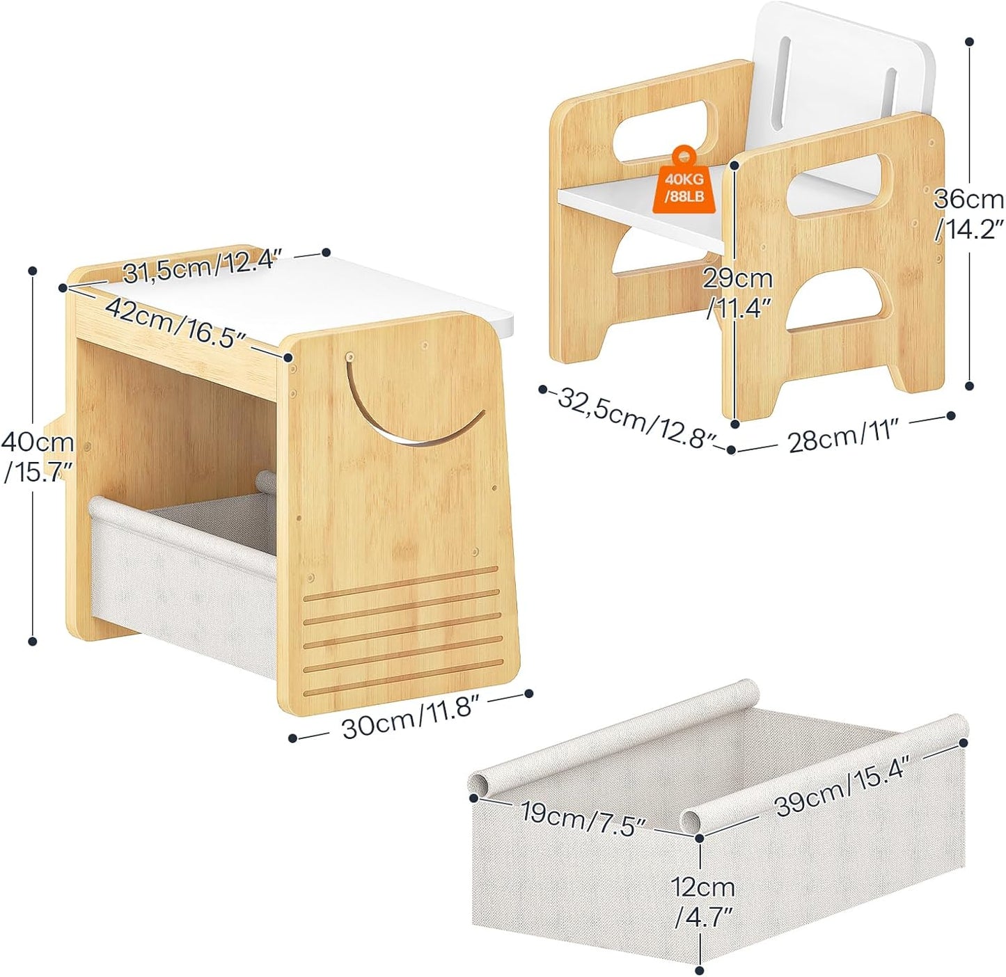 HOOBRO Kids Table and Chair Set, Bamboo Toddler Table and Chair Set, Weaning Baby Table Chair Set for Age 1-3, Two-Sided Flip Tabletop, Kids Funiture for Reading Eating Playing Natural YW30KT01