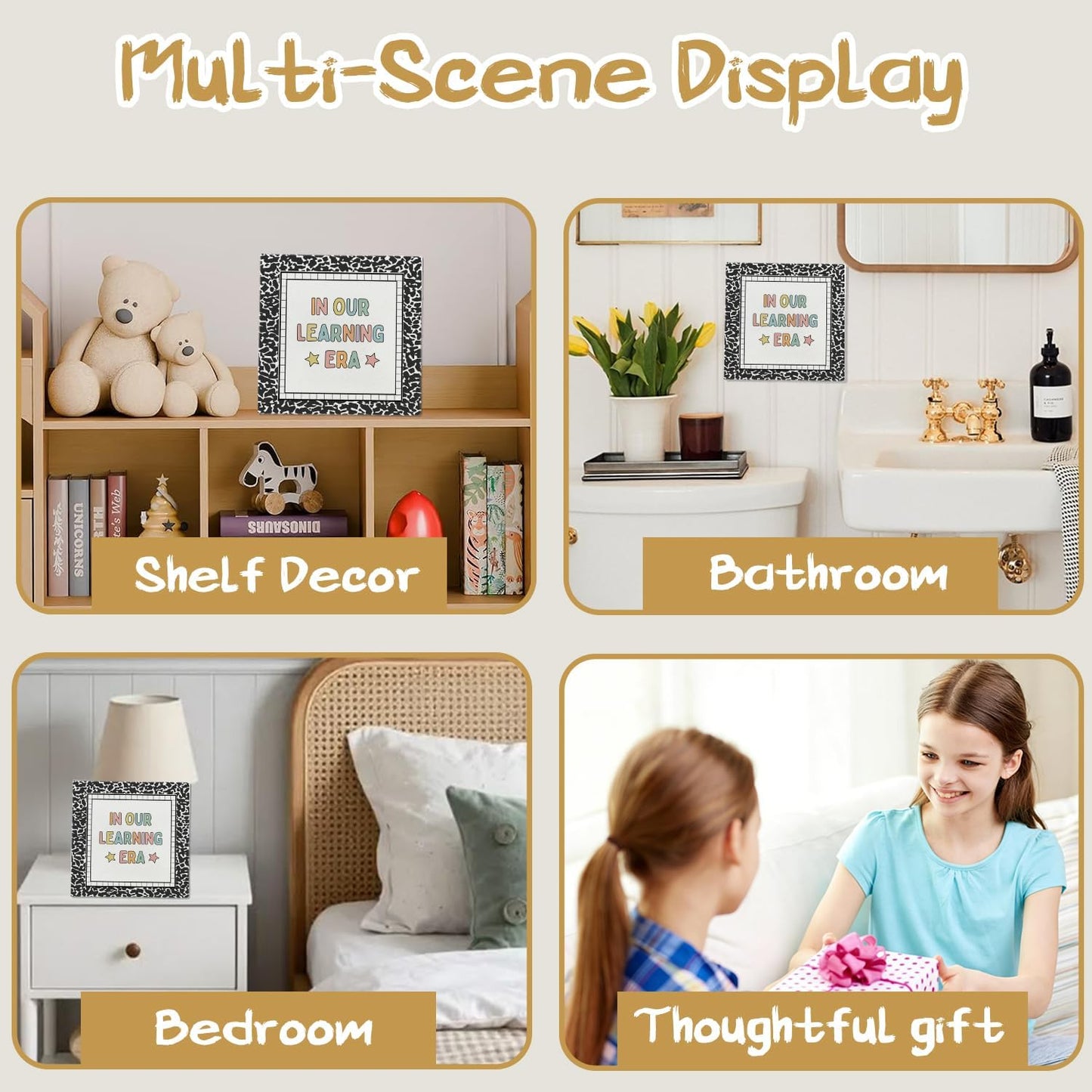 Classroom Wall Decor,Back to School Reading Woodne Box Sign In Our Learning Era Classroom Wood Sign Decor, Classroom Decorations，5x5 Inch