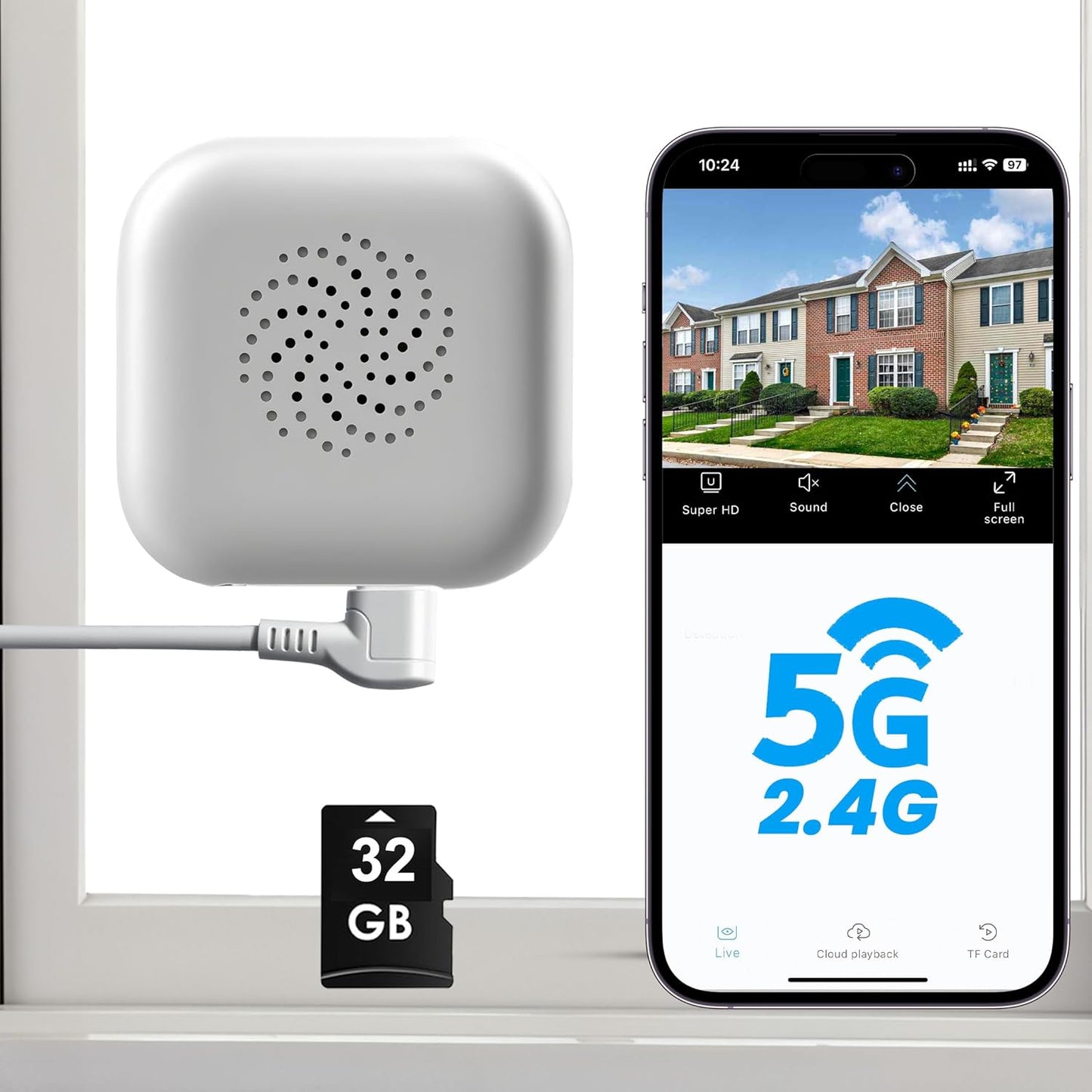 2K Window Camera with 32GB Memory Card, 5GHz & 2.4GHz WiFi Indoor Cameras for Home Security with AI Starlight Color Night Vision, AI Person & Motion Detection, Easy & Quick Install, 24/7 Recording