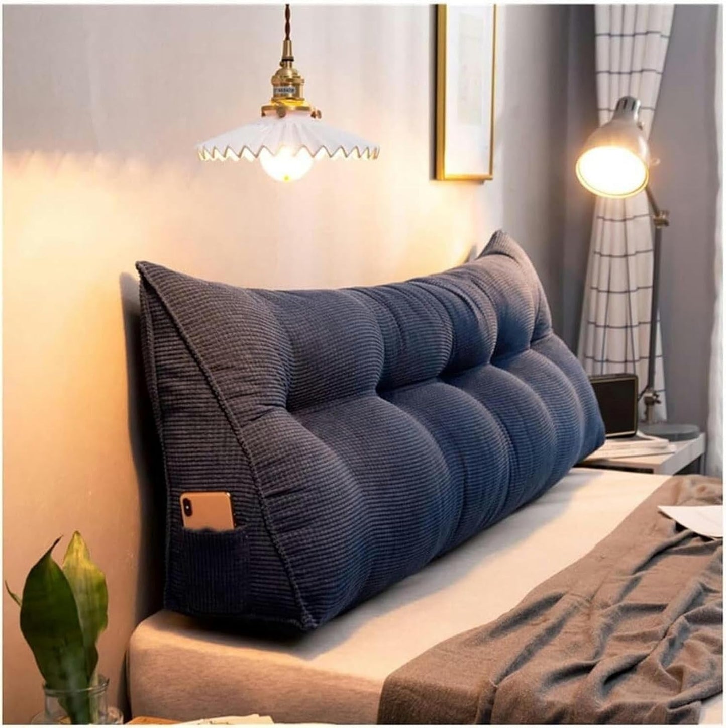 Headboard Pillow, Large Back Support Reading Pillow, Triangular headboard Back Corduroy Positioning Support Cushion, King Size headboard Cushion, Suitable for Watching TV, Game Room, Sofa
