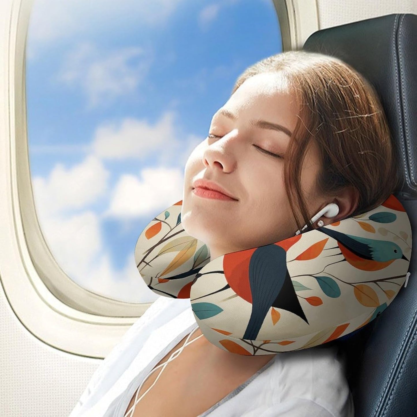 Flock of Birds Neck Pillow Memory Foam U Shaped Pillows Portable Pillows for Shoulder Travel Head Support Pillow with Concealed Zipper for Airplane Car Home Office