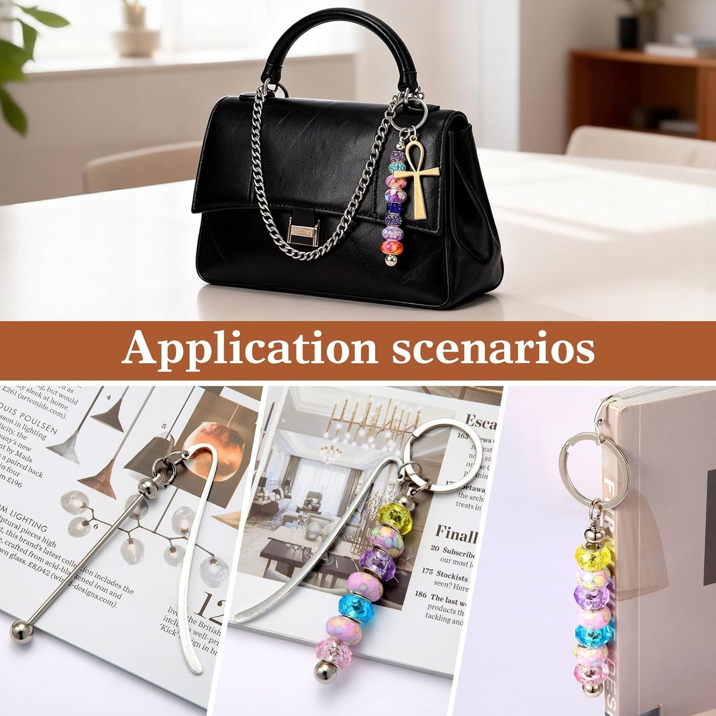 10 Pcs Beadable Bookmark Making kit Blanks DIY Metal Bookmarks with 5 Gold Cross & 5 Gold Wing Charms, Beaded Craft Jewelry Making Kit for Book Lovers, Includes Storage Box
