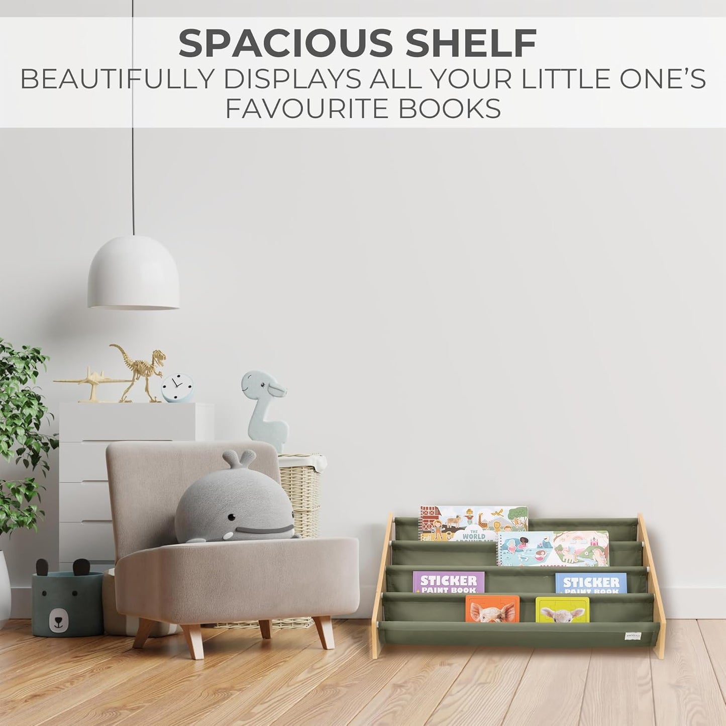 ZICOTO Decorative Wooden Bookshelf for Kids Rooms - Keeps Plenty of Books Neatly Organized & Within Reach for Toddlers - Easy Install Montessori Book Shelf for Baby's Bedroom or Playroom Decor