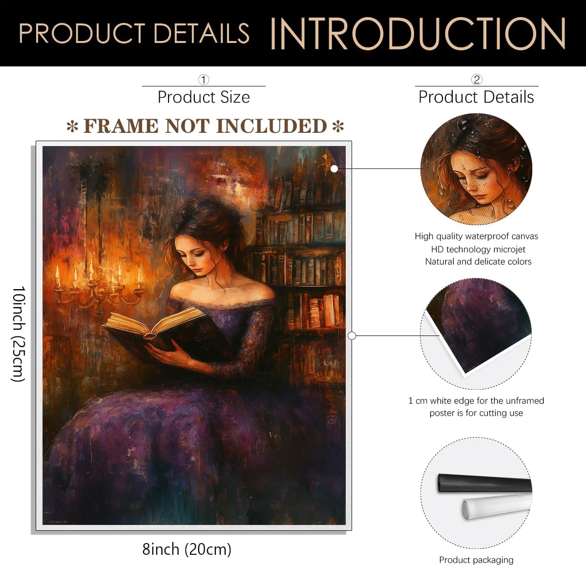 Victorian Woman Reading in Candlelit Library Dark Academia Wall Art posters Print,Vintage Dark Academia Aesthetic moody wall art Reading Nook book room wall decor 08x10in Unframed