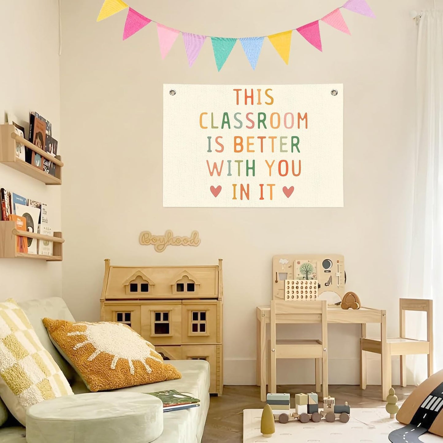 Boho Classroom Decor for Teacher, Welcome Sign Wall Banner, Cute Neutral Classroom Must Haves Wall Hanging Art, Positive Motivational Posters for Teachers, Nursery Playroom Preschool 30x20In