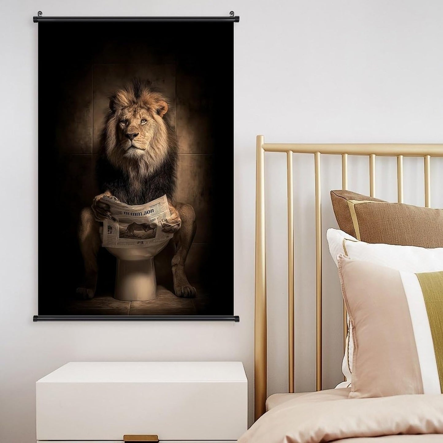 Rucatto An Abstract Art Poster Depicts A Lion Reading A Newspaper in A Toilet. Wall Art Paintings Canvas Wall Decor Home Decor Living Room Decor Aesthetic 12x18inch(30x45cm) Style