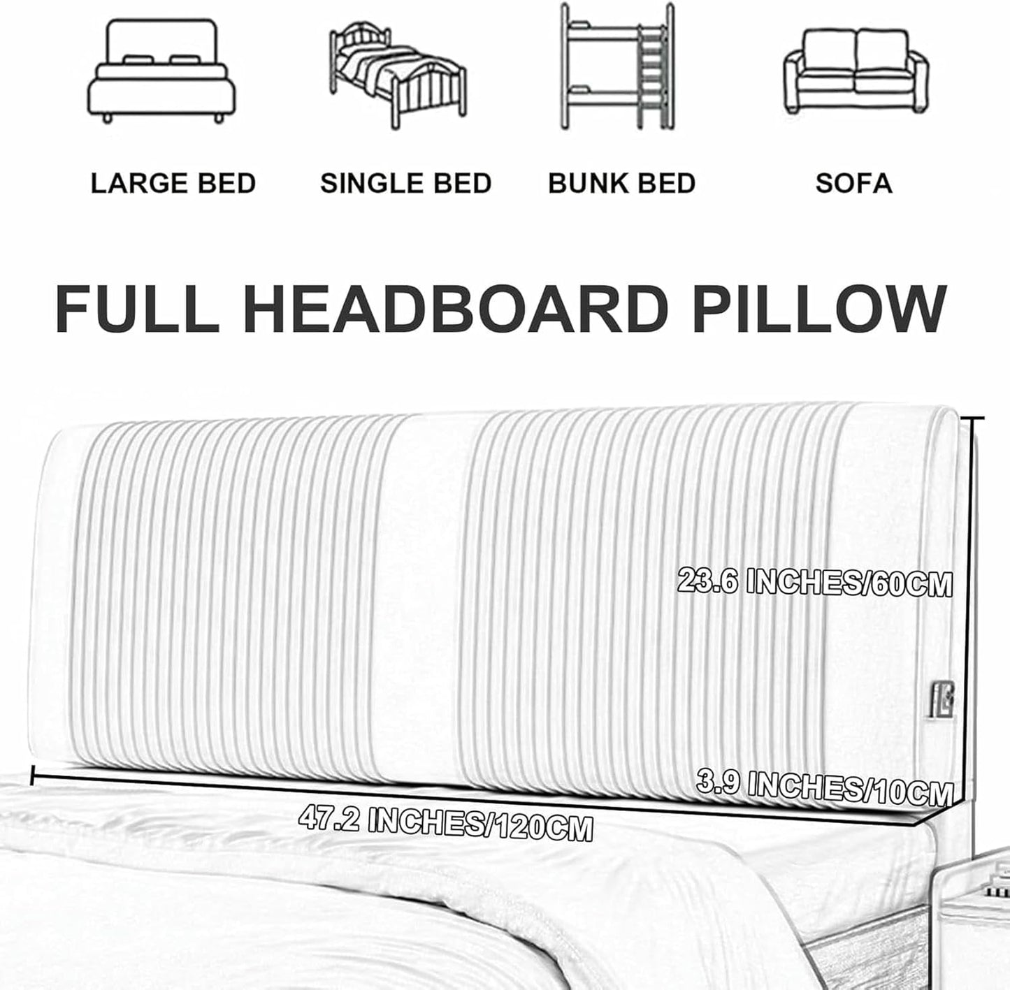 Rectangular Bedside Pillow Headboard Cushion Bed Backrest Wall Headboard,Solid Color Pillowboard Double Reading Pillow Support Upholstered Bed Pillow,Gray,Straps/47x23x4In