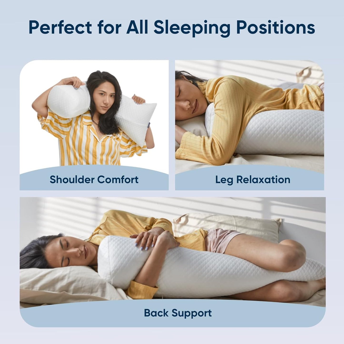 Vesta Cooling Body Pillow, Fluffy, Supportive and Washable, Ergonomic Twist Design for Shoulder, Back, and Leg Comfort, Perfect as Lumbar, Bolster, Maternity or Pregnancy Pillow - White (Pack of 1)
