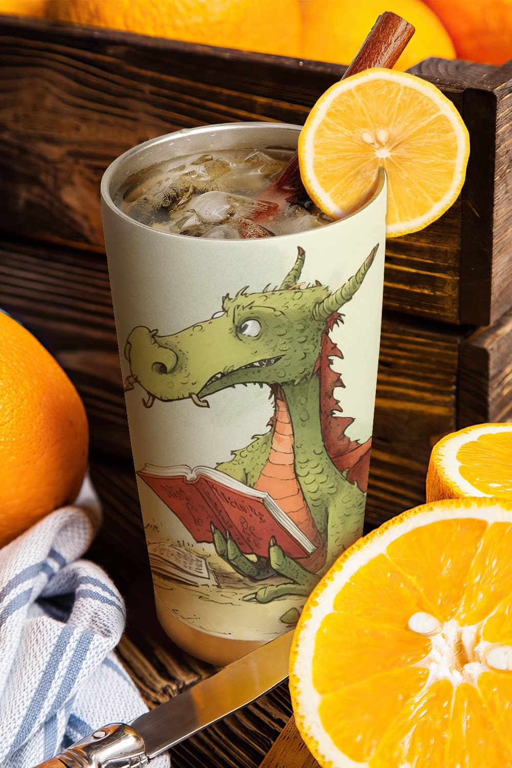 20oz Colorful Painting Book Dragon Tumbler, Librarian, Reading Gifts for Dragon Lovers, Coffee Tumbler for Women, Stainless Steel Double Wall Vacuum Insulated Coffee Mug, Travel Cup with Lid