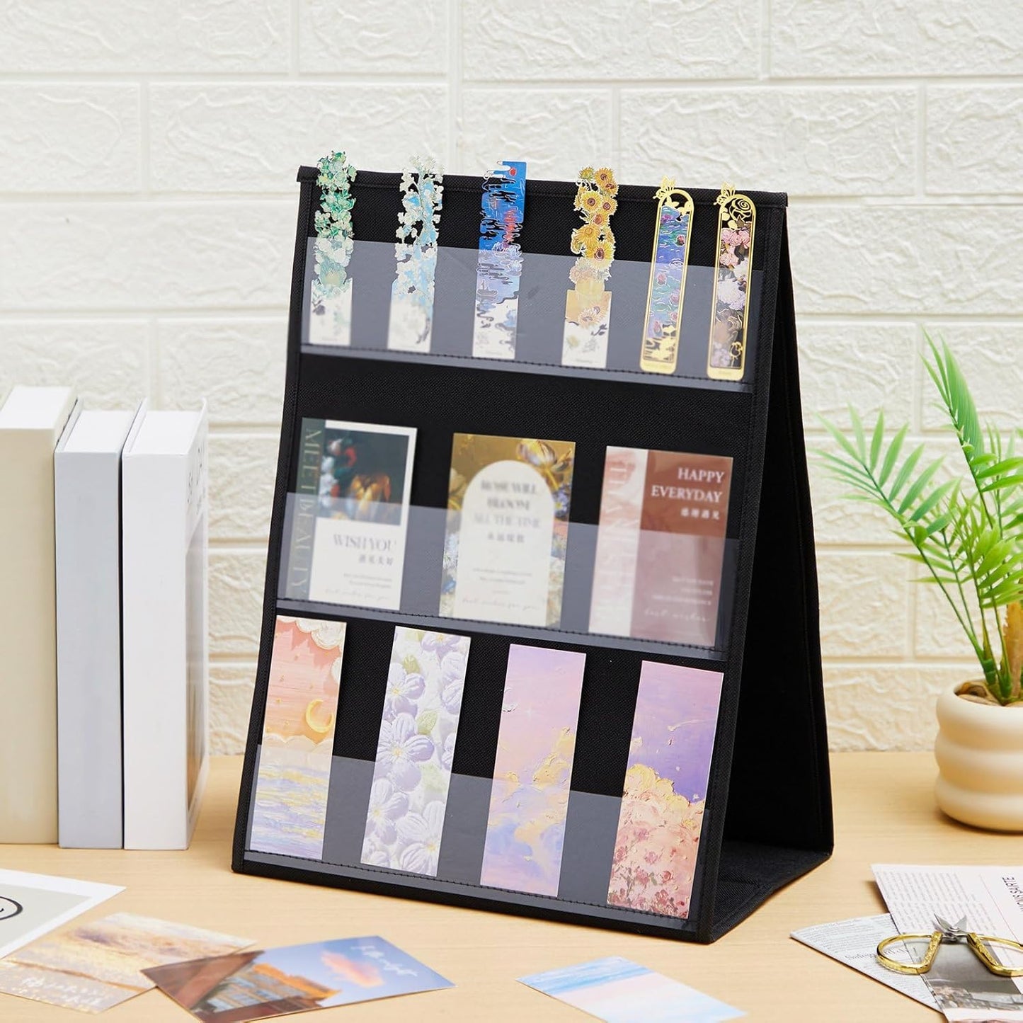 Faccito Bookmark Display Stand, Double Sided Portable Holder for Bookmarks, Black Desktop Display Rack for Retail Store, Booth, Craft Shows Fair, Library, No Assembly Required