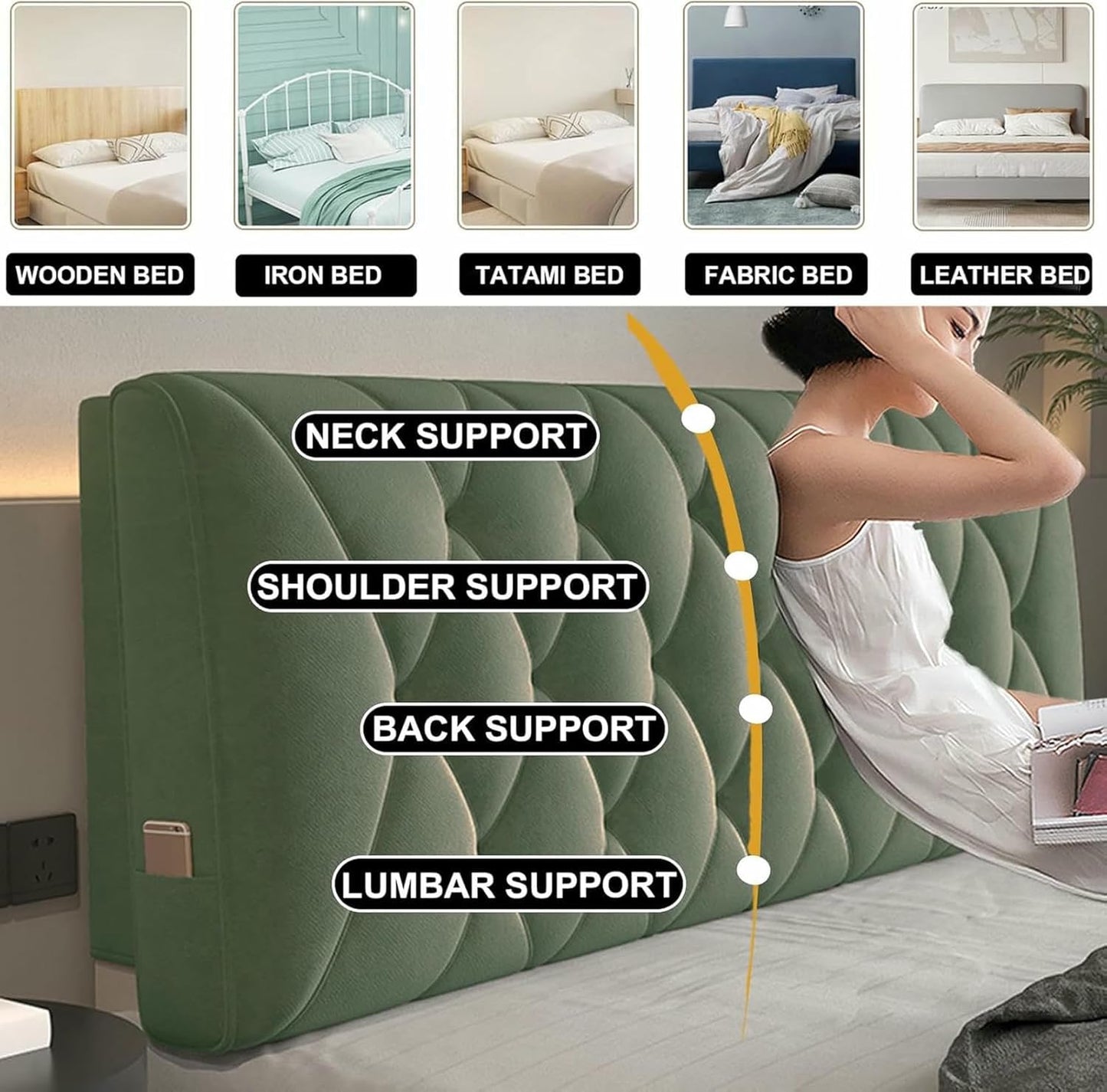 Bedside Cushion Large Bed Backrest Headboard Pillow Lumbar Support Upholstered Reading Pillow Removable Daybed Bunk Bed Bolster with Removable Cover,Pink,59x23x4In