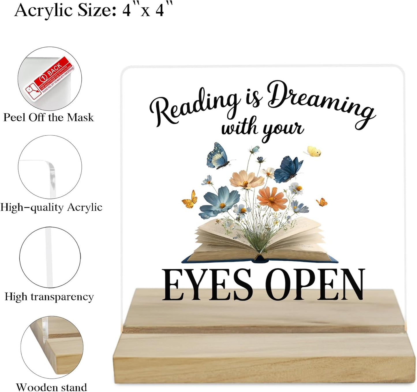 Book Lover Gifts Desk Decor Sign, Reading Is Dreaming With Your Eyes Open Acrylic Plaque