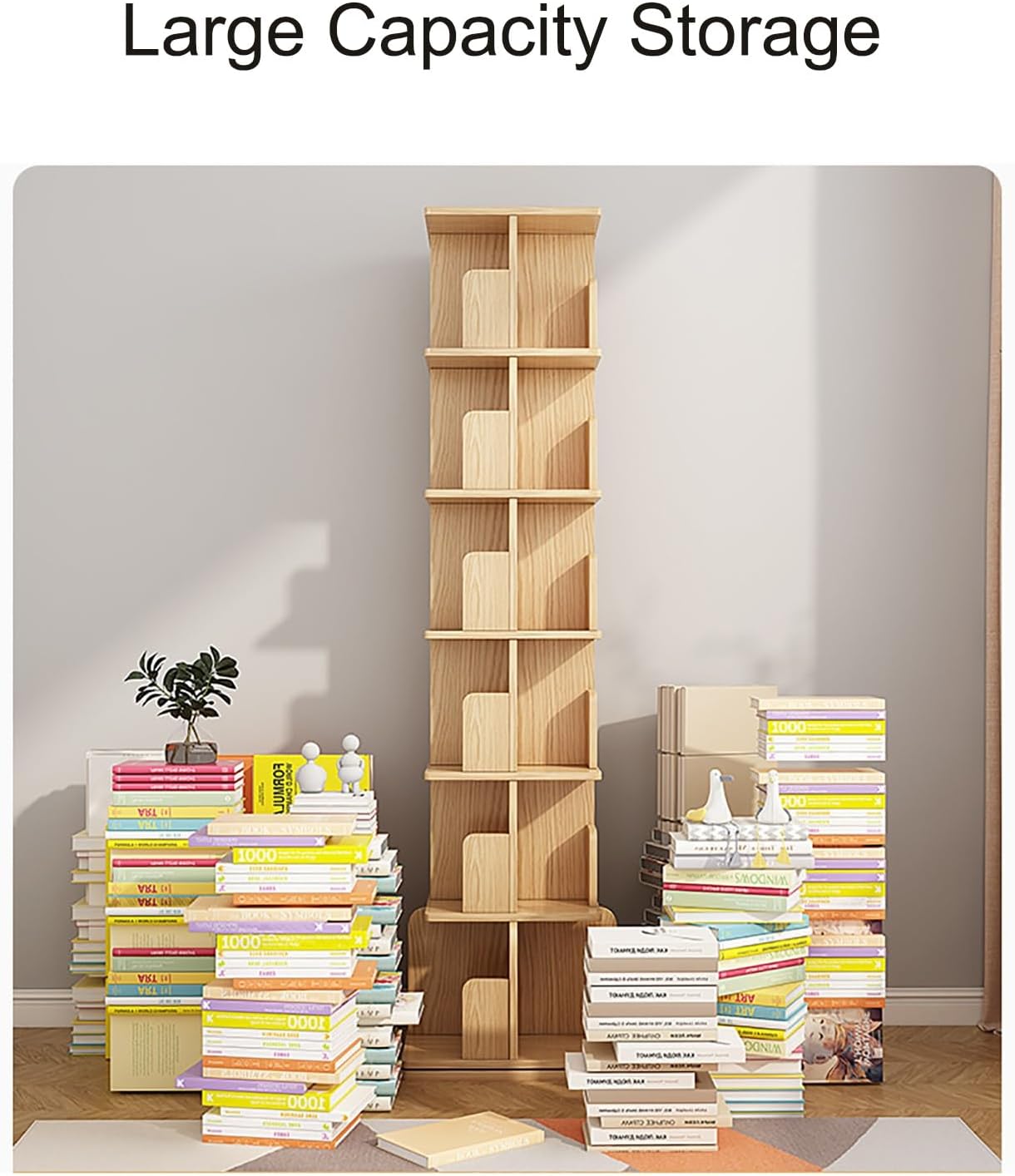 360° Rotating Bookshelf, 2-Tier Floor-to-Ceiling Bookcase, Open Standing Shelf for Bedroom, Office & Living Room Storage Solution, Modern Design, Space-Saving Organizer